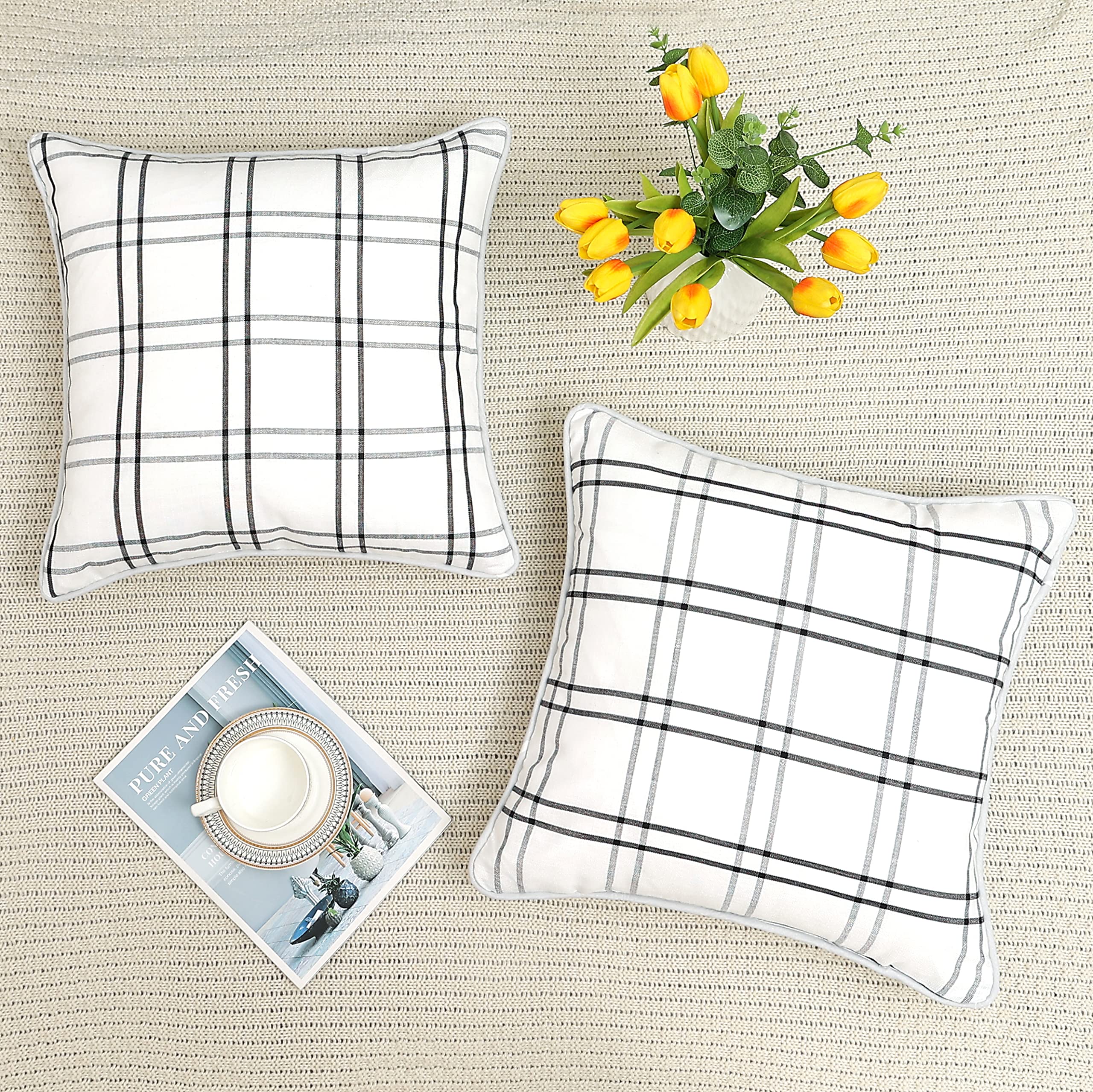 ストライプデザインクッションカバー　✖︎２ Amazon.co.jp: Amzdecor 格子柄クッションカバー 2枚セット