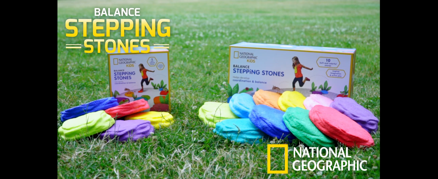 National Geographic Lot de 6 pierres antidérapantes durables pour enfants – Encouragent la motricité globale des tout-petits, l'équilibre, le parcours d 'obstacles