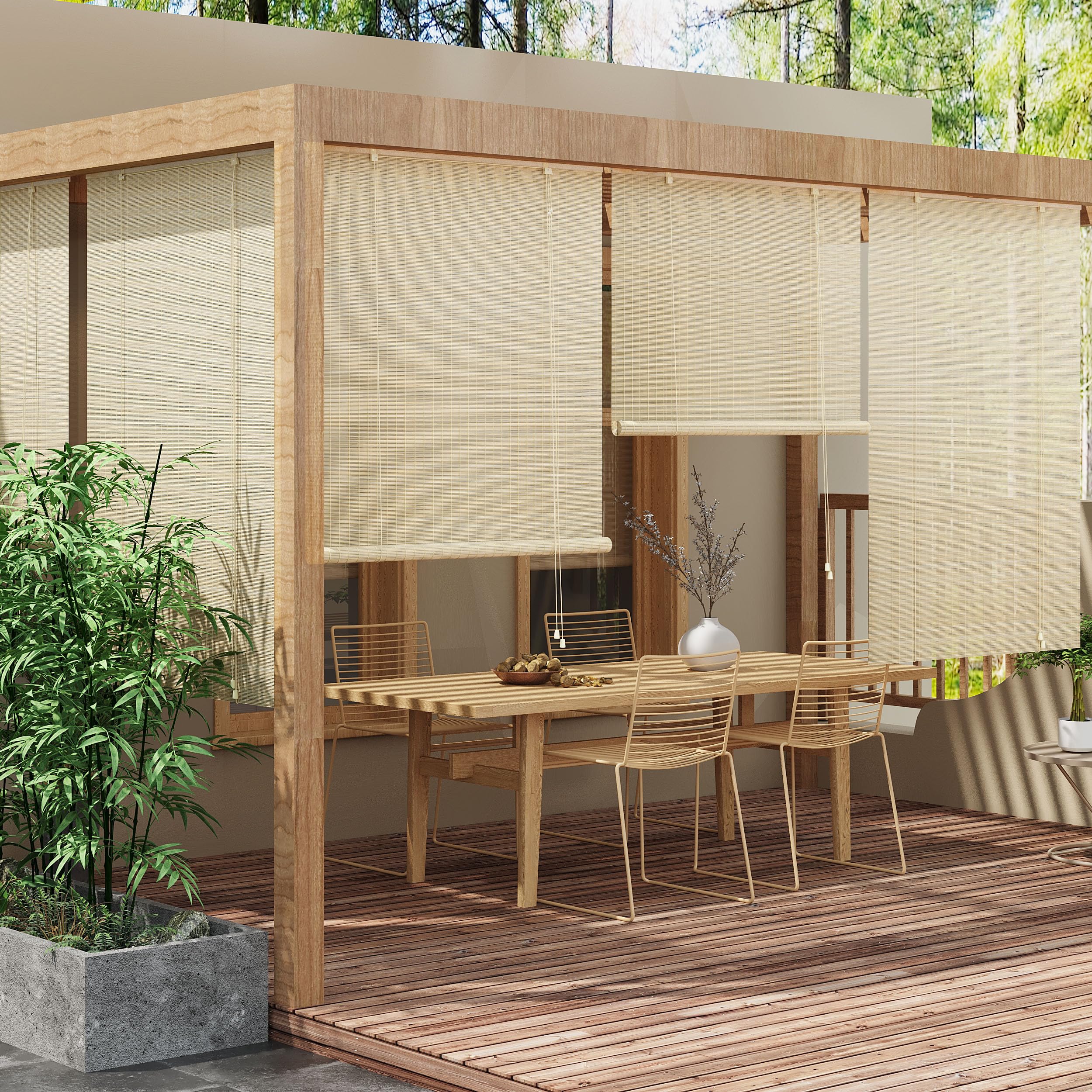 WOLTU Tenda a Rullo in Bambù, Protezione Solare, Protezione della Privacy, Oscurante da Interno a Rullo per Finestra/Porta, Tenda di Ventilazione, Naturale, 100x220 cm