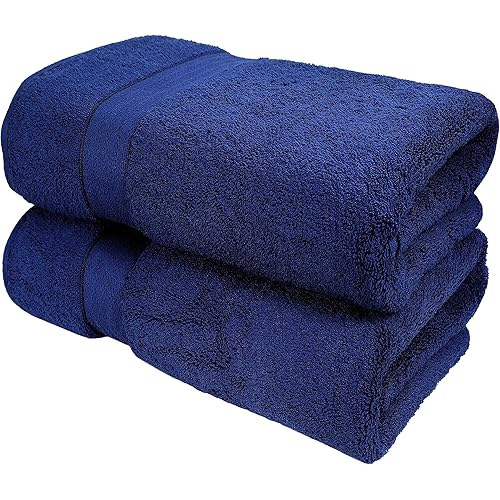 GLAMBURG 700 GSM Premium Cotton 2-Pack Oversized Extra Large Bath Sheet Set - 100% Combed Cotton - 2 Bath Sheets 35x70 - Luxury Hotel & Spa Quality - Durable Ultra Soft Highly Absorbent - Navy