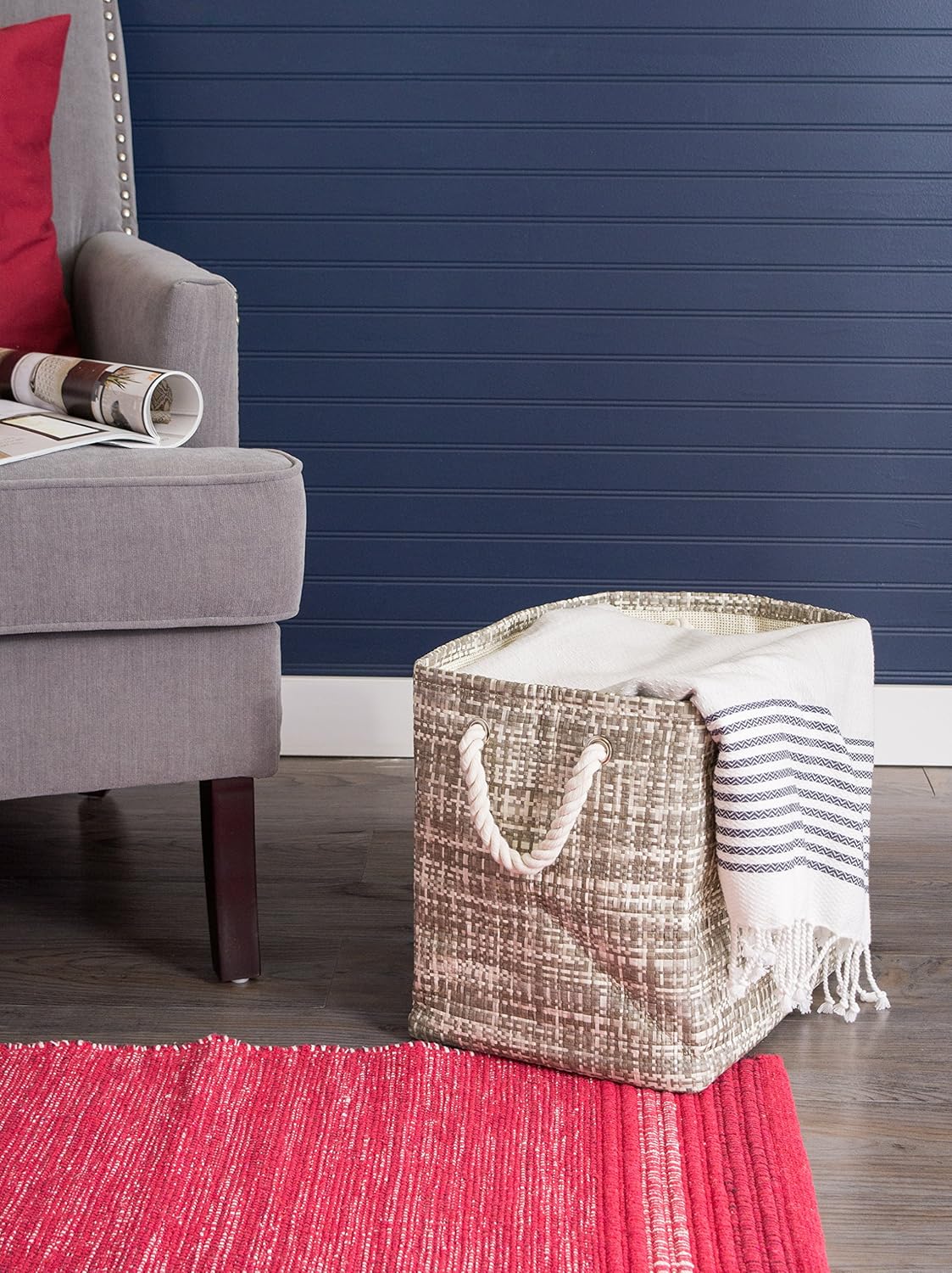 DII Woven Paper Storage Bin, Tweed, Stone, Large (Pack of 2)