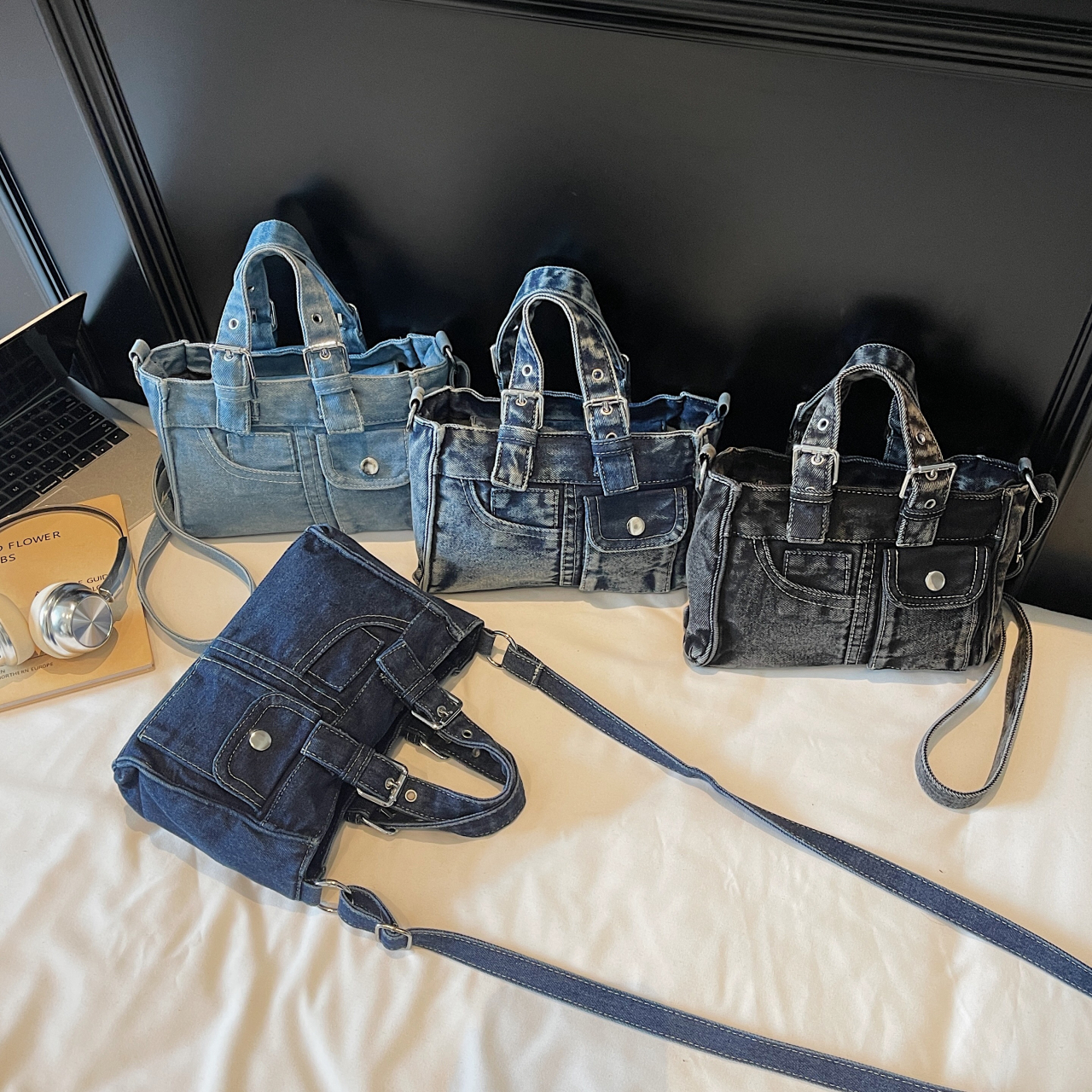 Bolso Tote de mezclilla pequeño para mujer miniatura 7