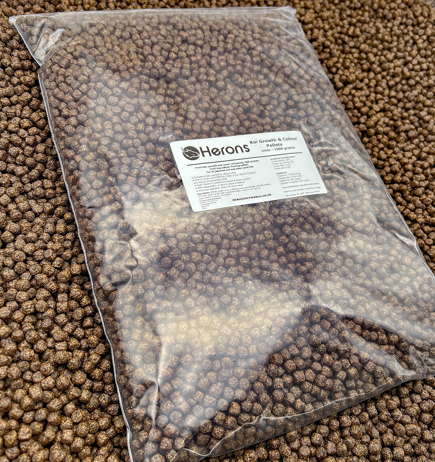 HERONS Koi Growth & Colour Pellets, 6mm Premium Pond Fish Food, For Koi Carp, Shubunkin and