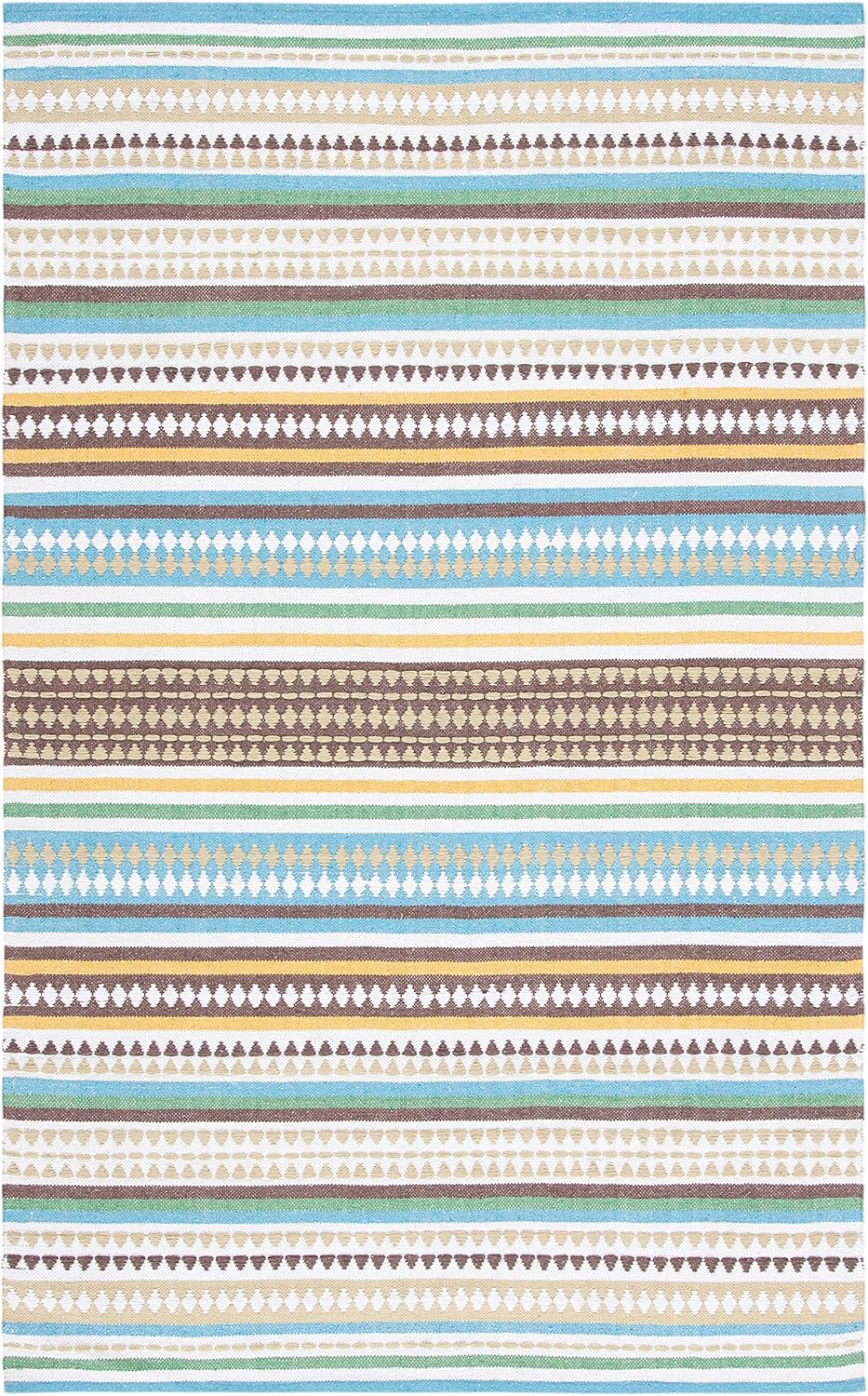 SAFAVIEH Montauk Collection Accent Rug - 3' x 5', Light Blue & Ivory, Handmade Boho Stripe Cotton, Ideal for High Traffic Areas in Entryway, Living Room, Bedroom (MTK451L)