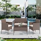 Foto di Arreditaly Set Di Mobili da Giardino Salotto Salottino in Rattan 4 Posti con Tavolino E Ripiano In Vetro 2 Poltrone e Divano 2 Posti Per Giardino Esterno Piscina Cuscini Sfoderabili (Brown)
