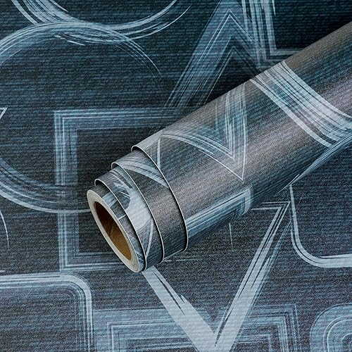 Miniatura 7 de Livelynine Papel tapiz geométrico azul marino y blanco, para despegar y pegar, moderno, abstracto, azul oscuro, para dormitorio, baño, papel