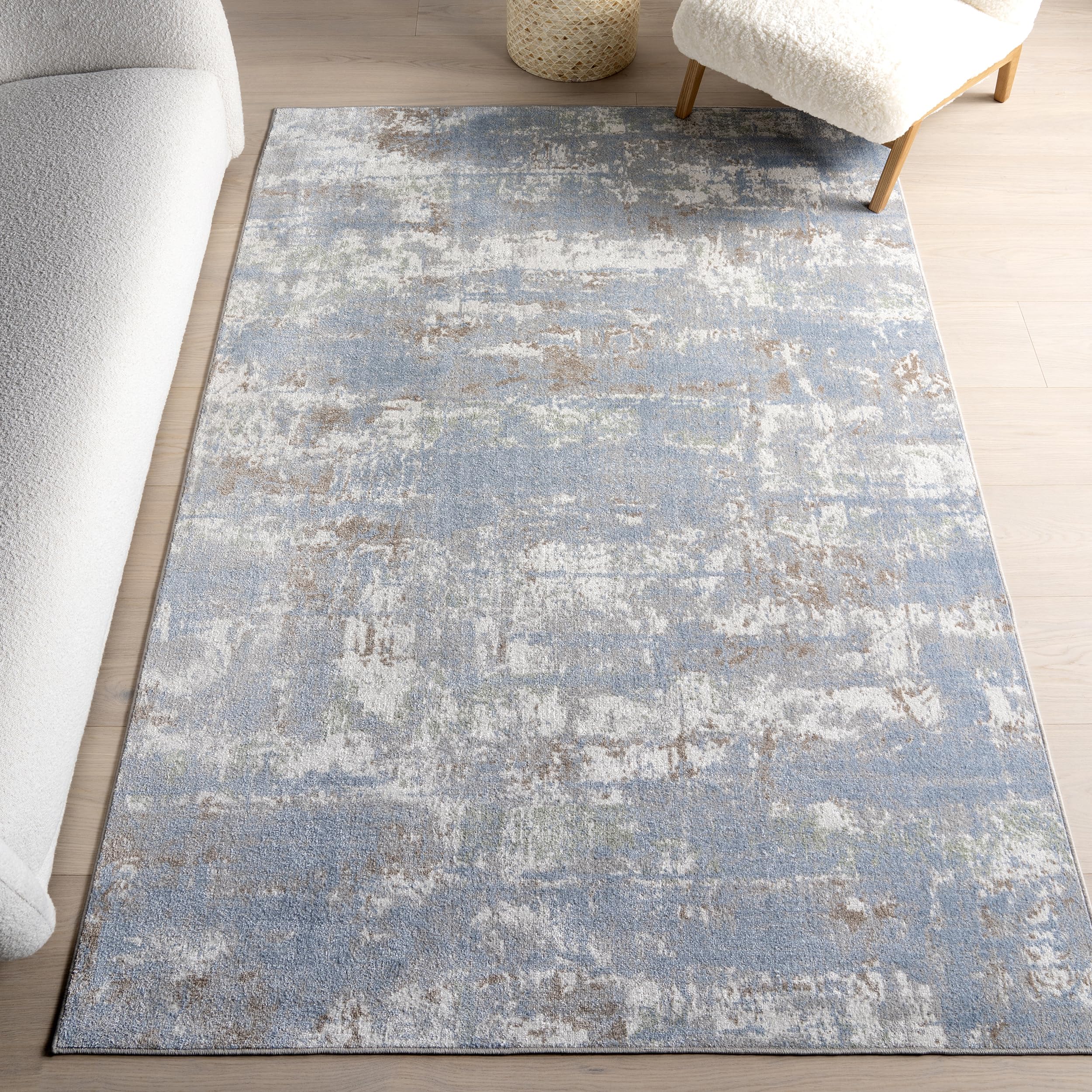 nuLOOM SpinClean Aaliyah Blue/Cream, 10' x 14', Abstract, Soft and Cozy, High Traffic, Stain Resistant, Easy Clean, Durable, Machine Washable Area Rug