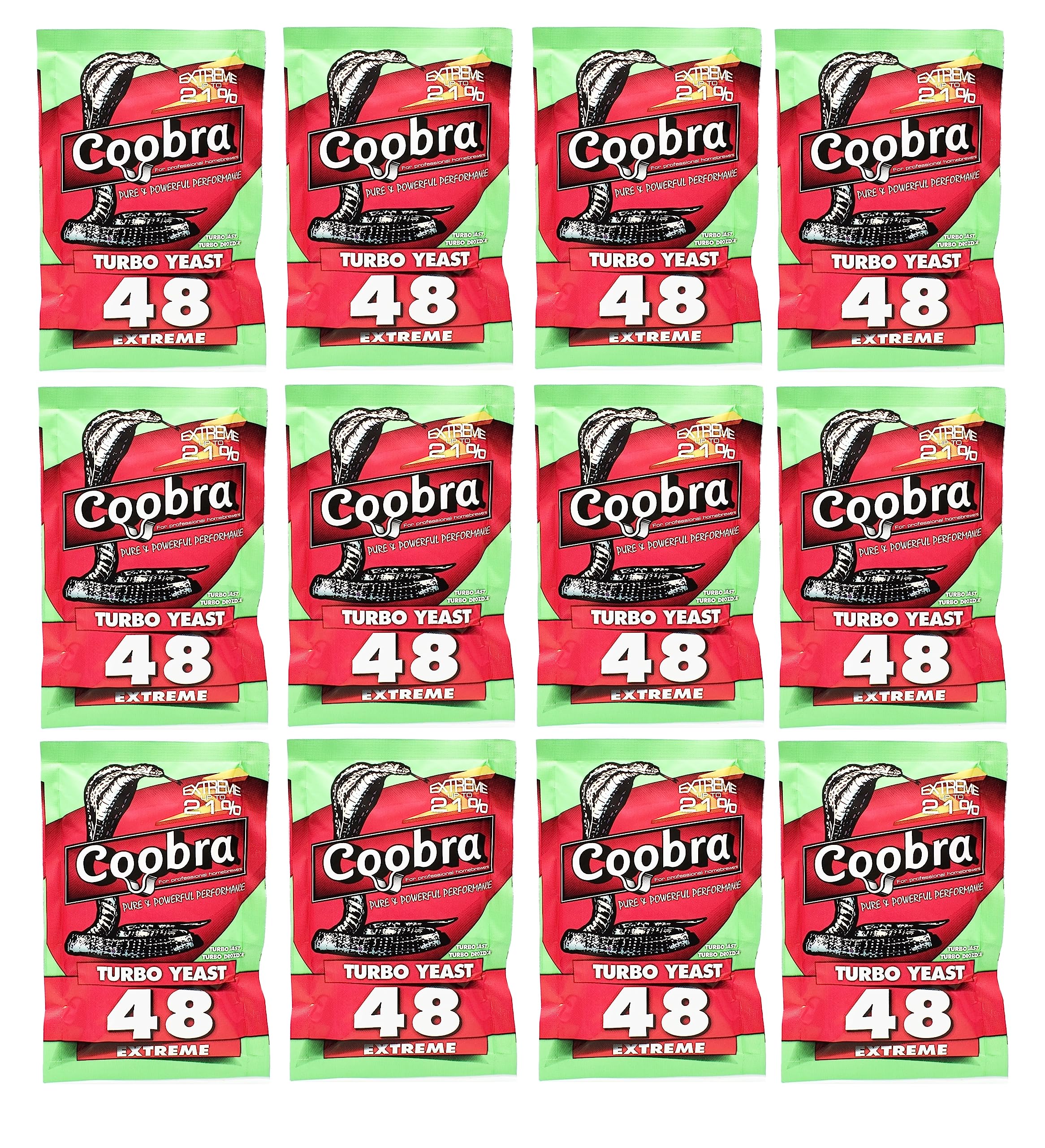 12 x Turbohefe - Coobra 48 Extreme 135g, Hefe für Zucker- oder Fruchtgärung, Turbo Hefe, Hefe für Maische, Hefe für die Gärung, Wodka-Hefe