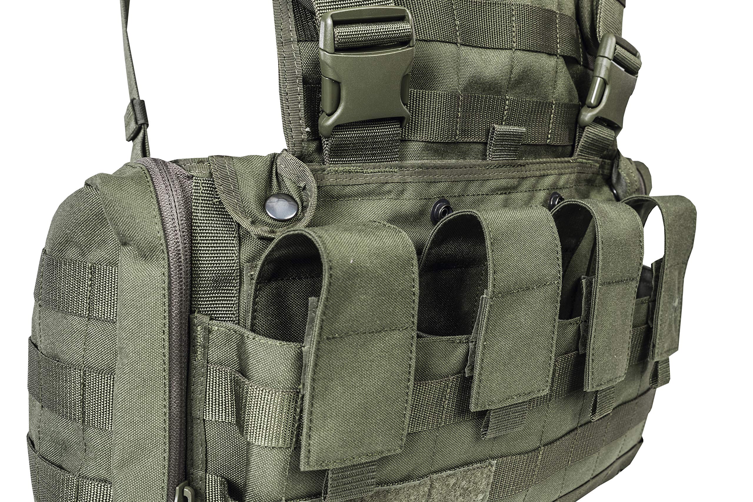 Tasmanian Tiger TT Chest Rig MKII Militär Gurtzeug Kampfmittel-Weste mit 4 G36 Magazin-Taschen und Taschen für 2 US Feldflaschen, Oliv