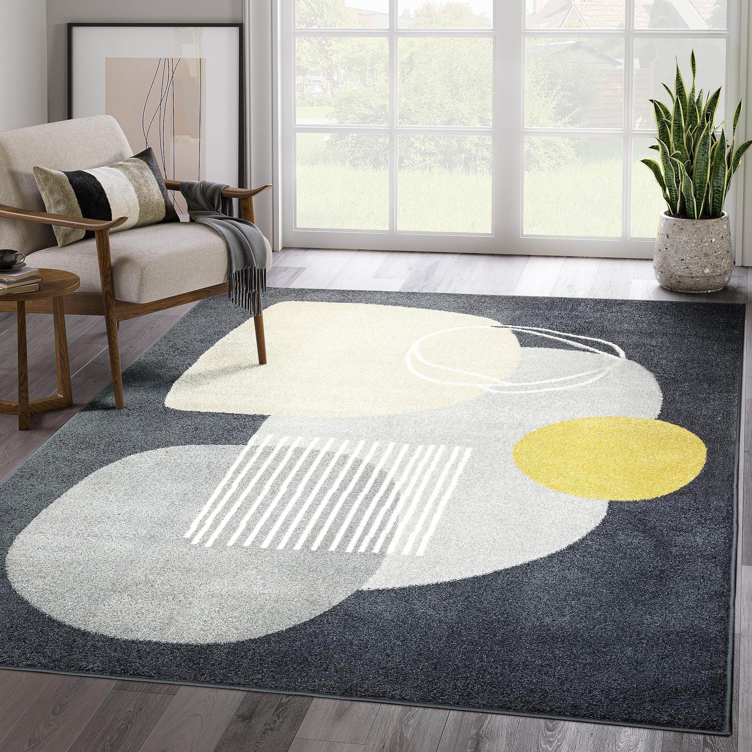 Abani Deco Collection Area Rug - Grey Minimalist Design -5'3" x 7'6"(5'x8') - Easy to Clean - Durable for Kids and Pets - Non-Shedding - Medium Pile -