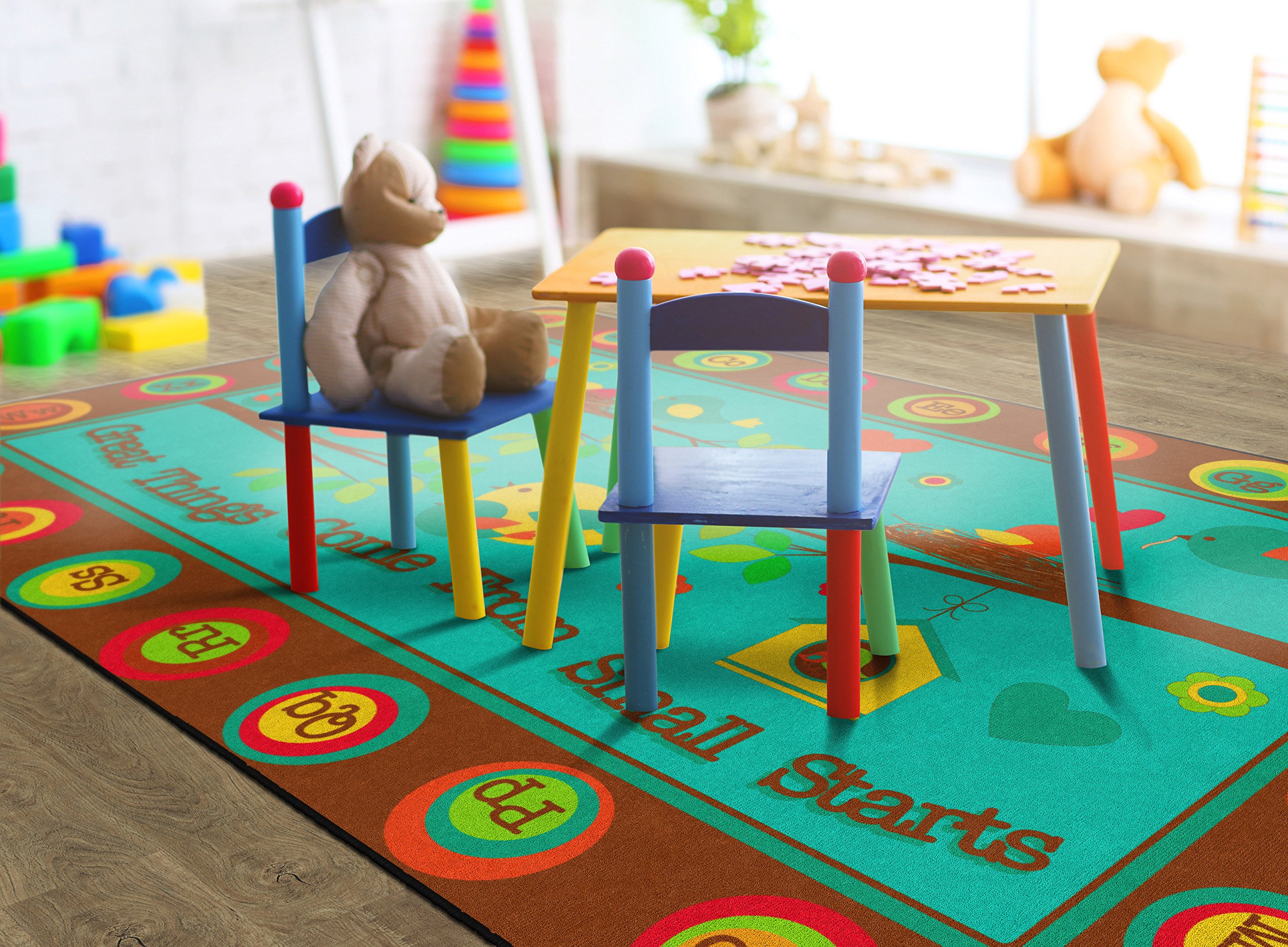 Flagship Carpets Great Things Come from Small Starts Multicolor Rug for Classroom, Home Learning Area Rug, Kids Room Carpet, Playroom Mat, 7'6