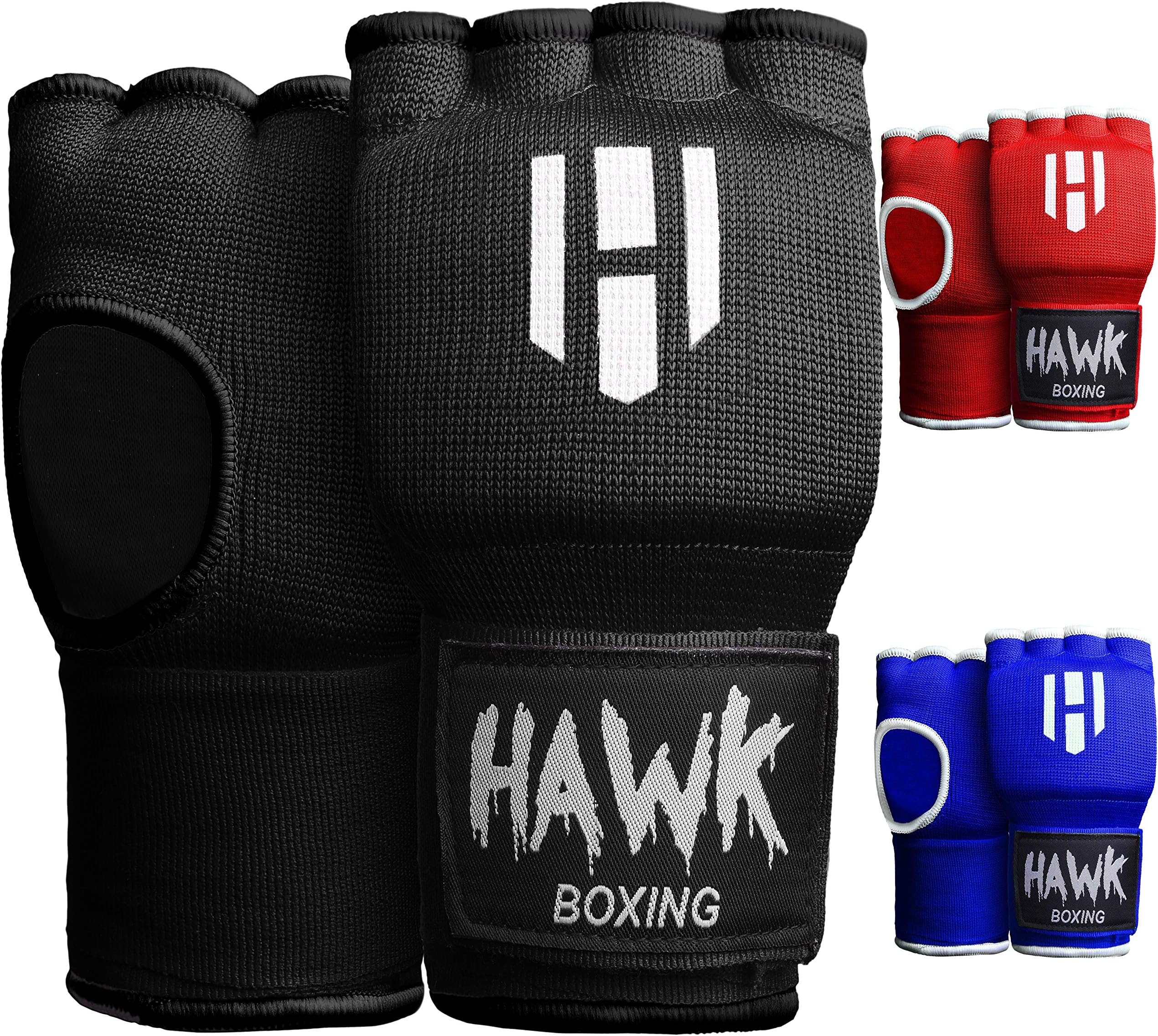 Hawk Padded Inner Gloves Training Gel Elastic Hand Wraps for Boxing Gloves Quick Wraps Men & Women Kickboxing Muay Thai MMA Bandages Fist Knuckle Wrist Wrap Protector Handwraps (Pair)