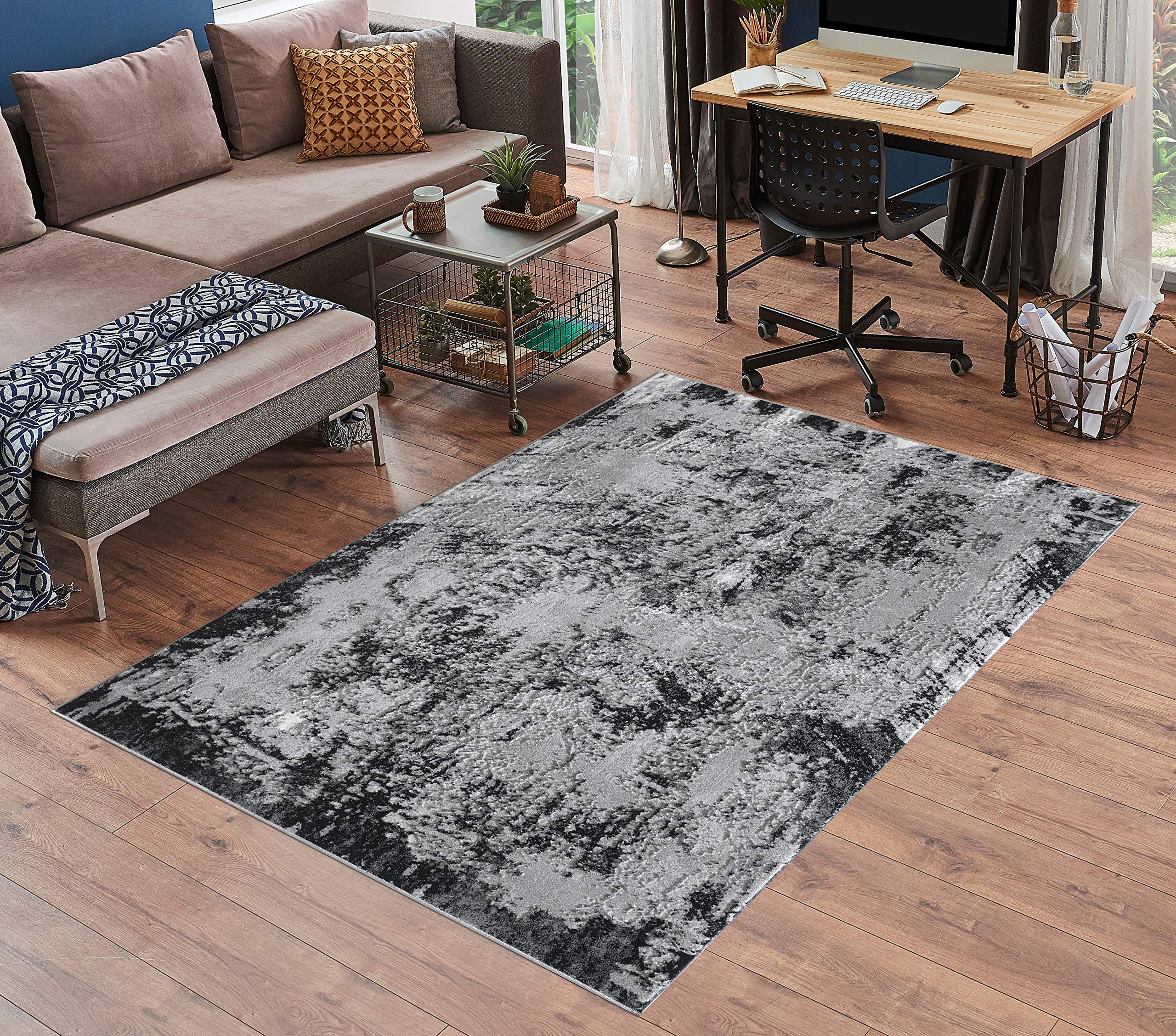 Serdim Rugs Serenity Modern Abstract Acrylic Contemporary Area Rugs, polyester, Black, 120x170cm (4'x5'6")