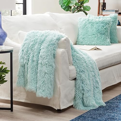 Miniatura 1 de Chanasya - Juego fundas de almohada de forro polar de piel sintética y sherpa, 3 piezas, manta de 50 x 65 pulgadas, 2 fundas de almohada 18 x 18