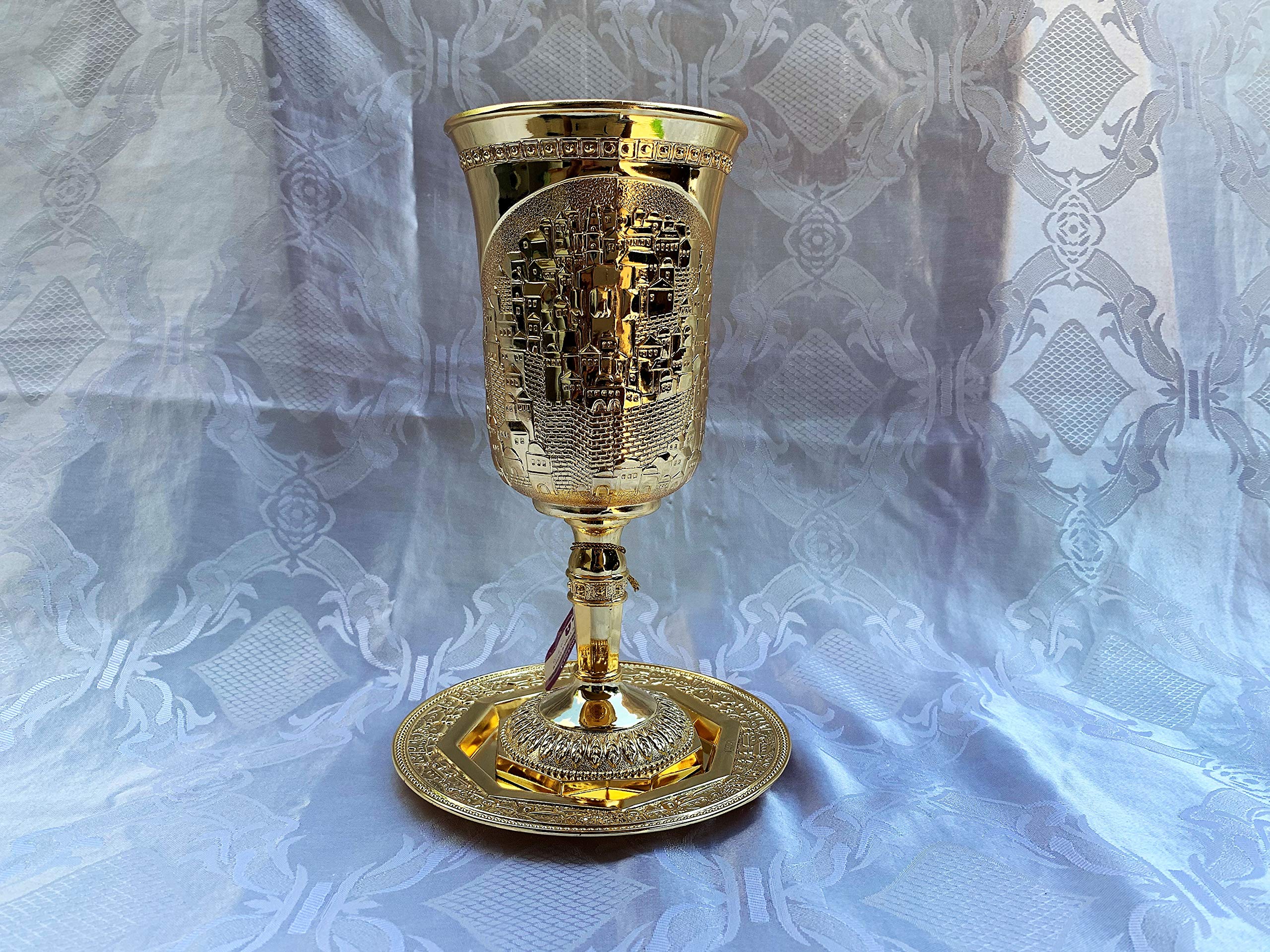 Kiddush Cup For Shabbat With Plate Gold Plated Length/Height 10