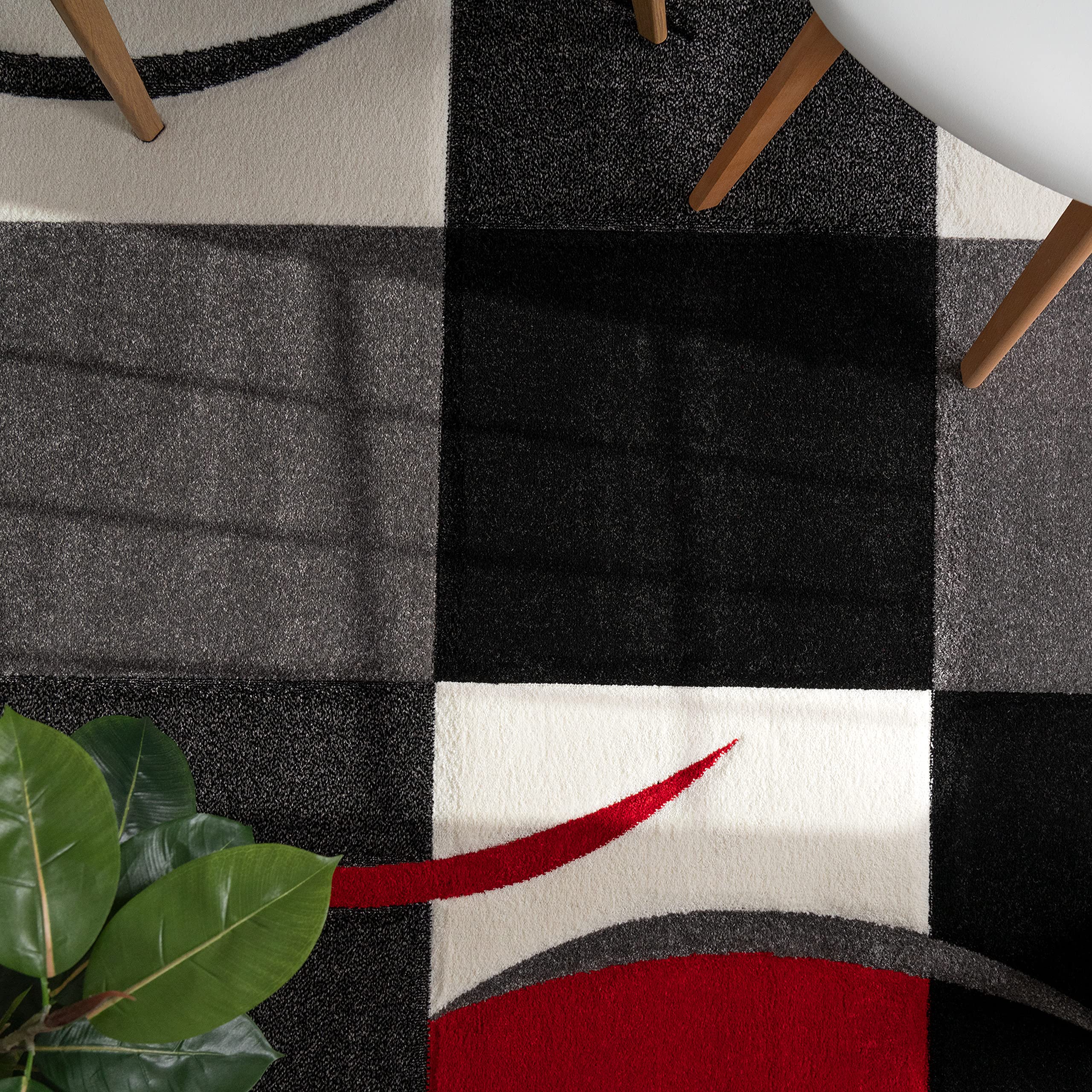 Paco Home Alfombra Salón Tamaños Motivo Cuadros Rayas Diseño 3D Pelo Corto, tamaño:160x230 cm, Color:Rojo