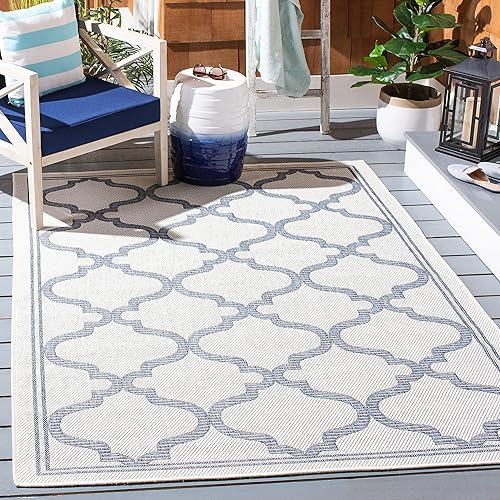 MARTHA STEWART x SAFAVIEH MSRO336G - Alfombra de 6 pies 7 pulgadas x 9 pies, color plateado y gris, para interiores y exteriores, impermeable, fácil