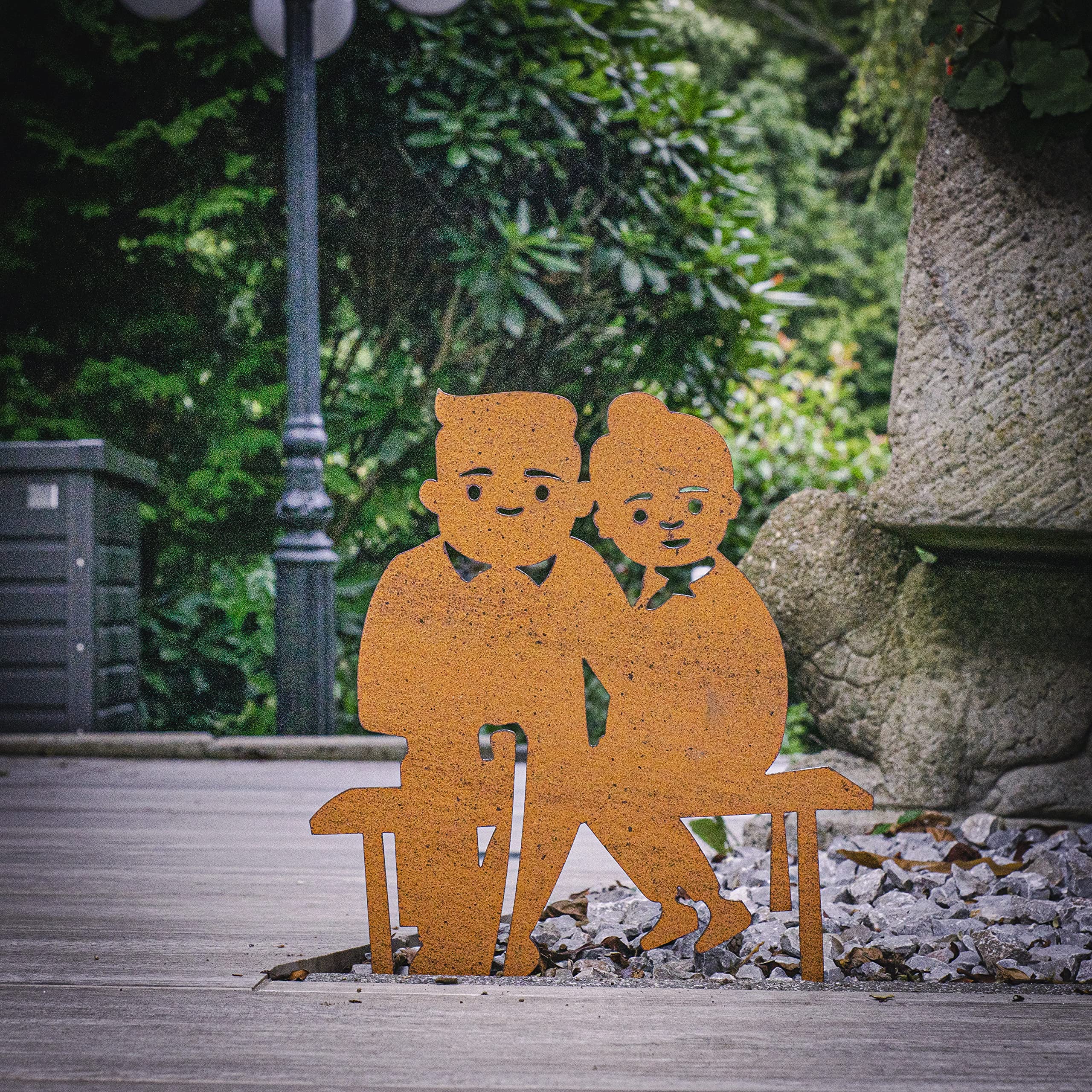 Edelrost Oma & Opa Gartenstecker-einfach einsteckbare Rostdeko aus hochwertigem Cortenstahl für Garten, Terrasse - Gartendeko rost