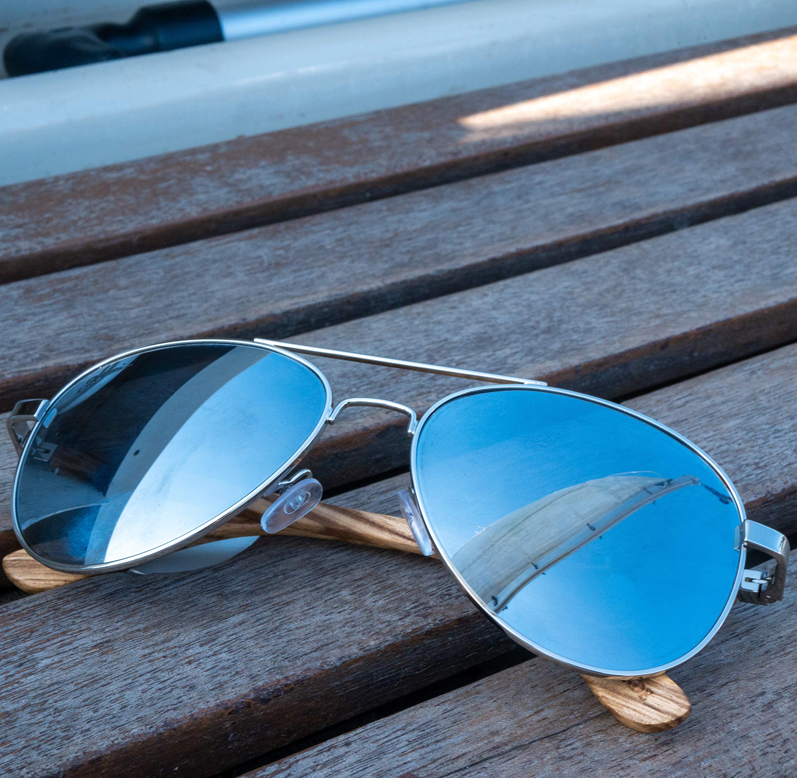 Holz Pilotenbrille Sonnenbrille Polarisiert für Herren und Damen mit Etui