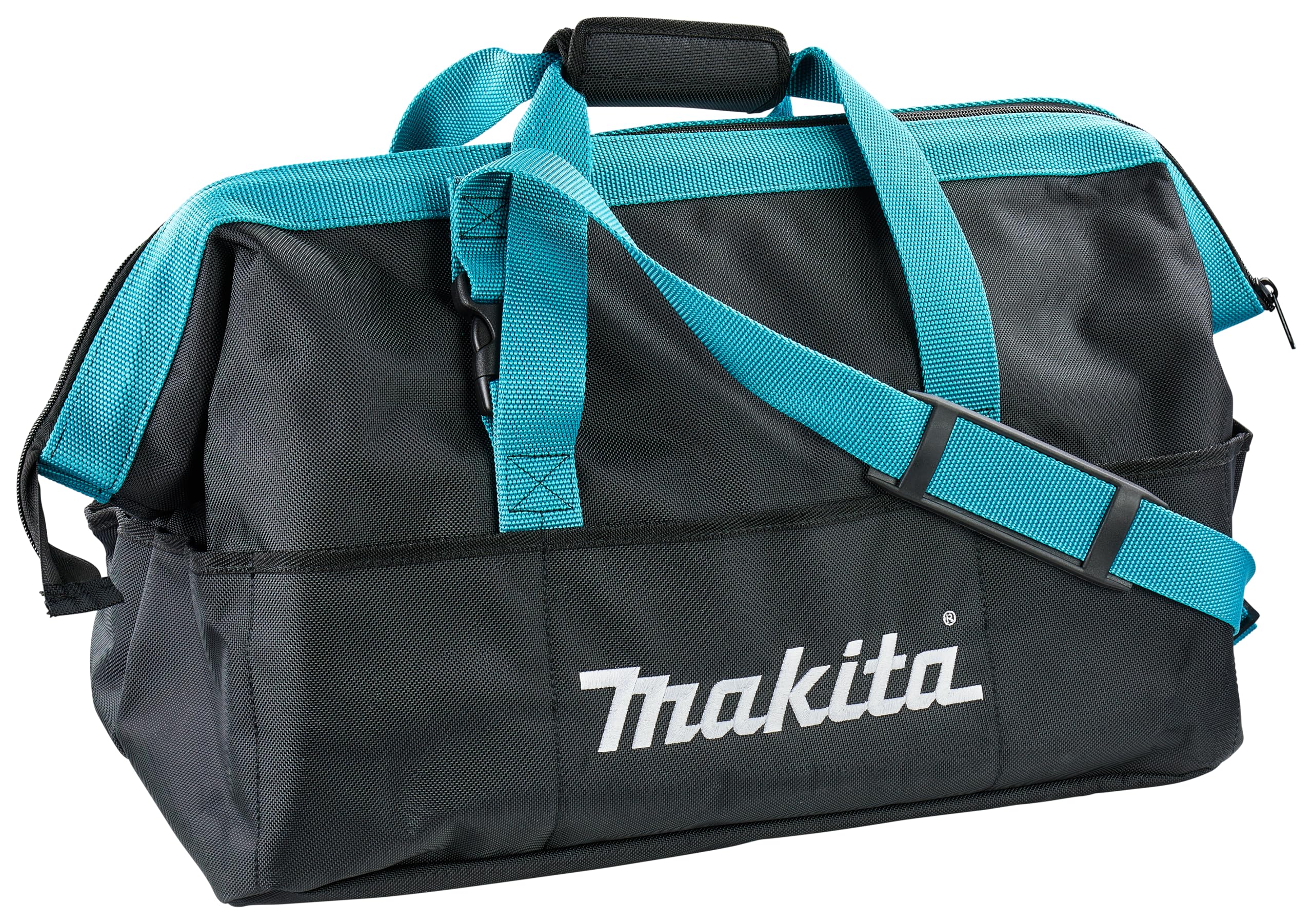 Makita E-02428 torba transportowa, z uchwytami do noszenia i paskiem na ramię, szeroki otwór, duża kieszeń wewnętrzna, wiele kieszeni zewnętrznych, 500 x 270 x 340 mm (dł. x szer. x wys.)