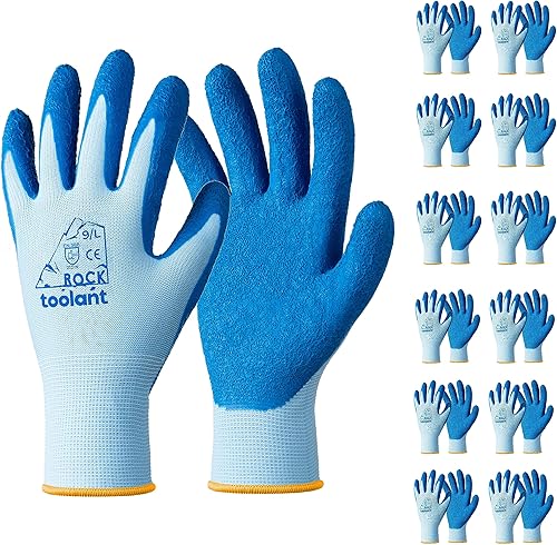 toolant Guantes de trabajo, guantes de goma de látex arrugado para construcción, jardinería, almacén