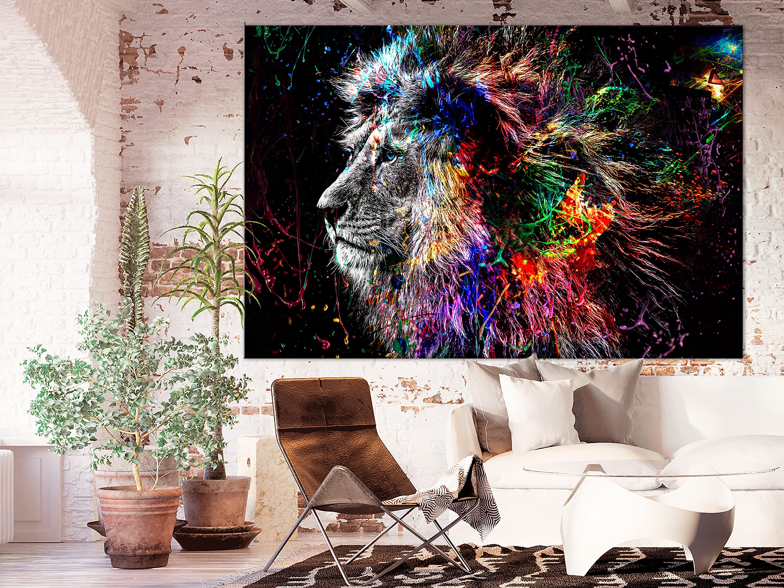murando - Leinwandbild Löwe Abstrakt Schwarz, 120x80 cm, 1-teilig, modern | Hochwertige Leinwand, sofort aufhängbar, ideal fürs Wohn- oder Schlafzimmer, wasserfest und lichtecht, langlebig, stilvoll