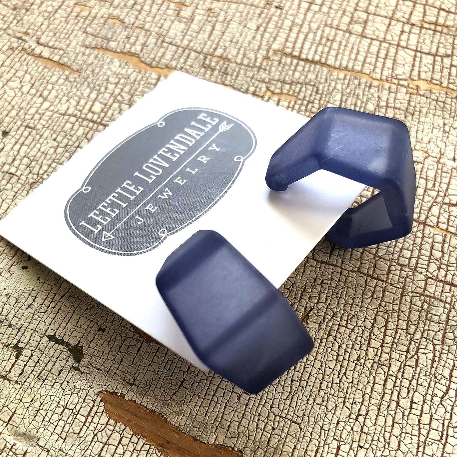 Denim Blue Hexagon Geo Frosted Lucite Hoop Earrings - HXGEO-BL-5