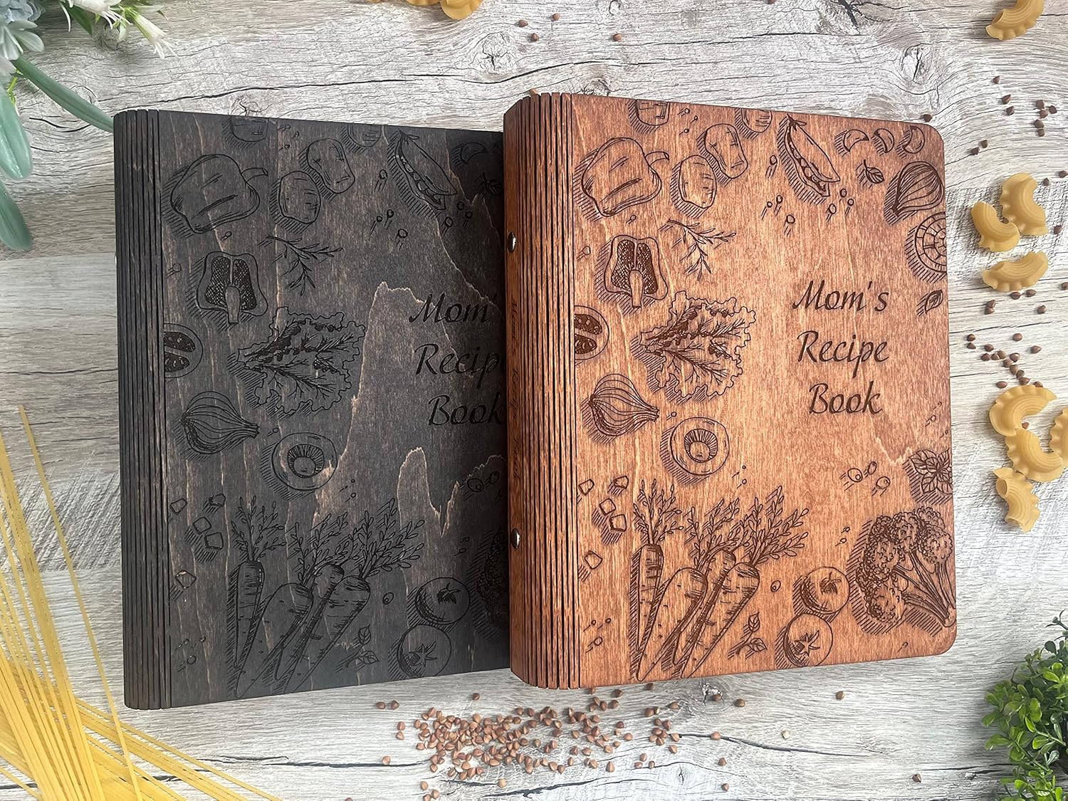 Personalized Wooden Recipe Book - The Perfect Storage Solution for Your Culinary Creations - Keep your favorite recipes organized and easily accessible with this beautifully wooden cookbook (Option5)