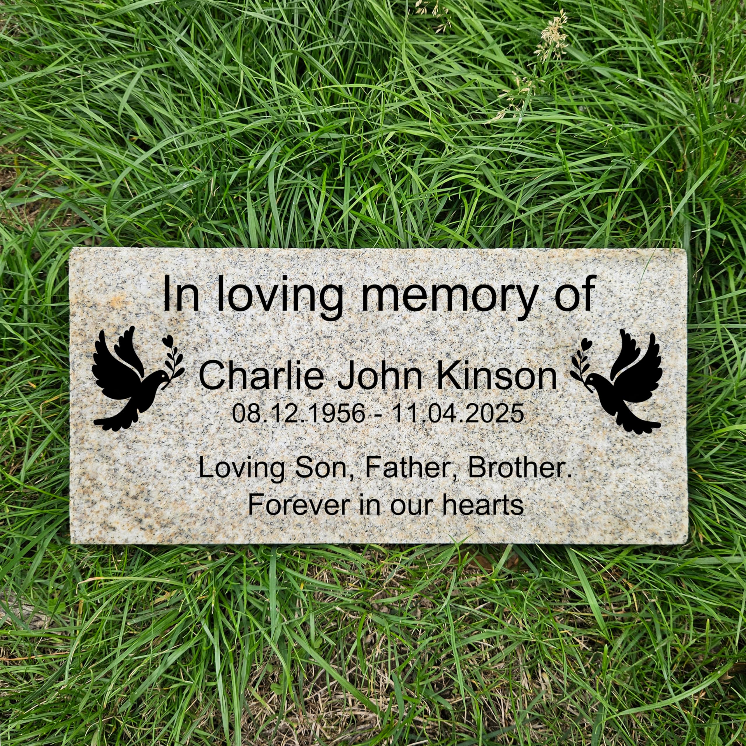 Uktmall Yellow(30Mm Thick) Personalised Natural Granite Memorial Plaque, 6 Dove, Multiple Size Colour, Granite Headstone, Engraved, Crematorium, Grave Marker, Grave, Memorial Stone, Memorial (Yellow(30Mm Thick))