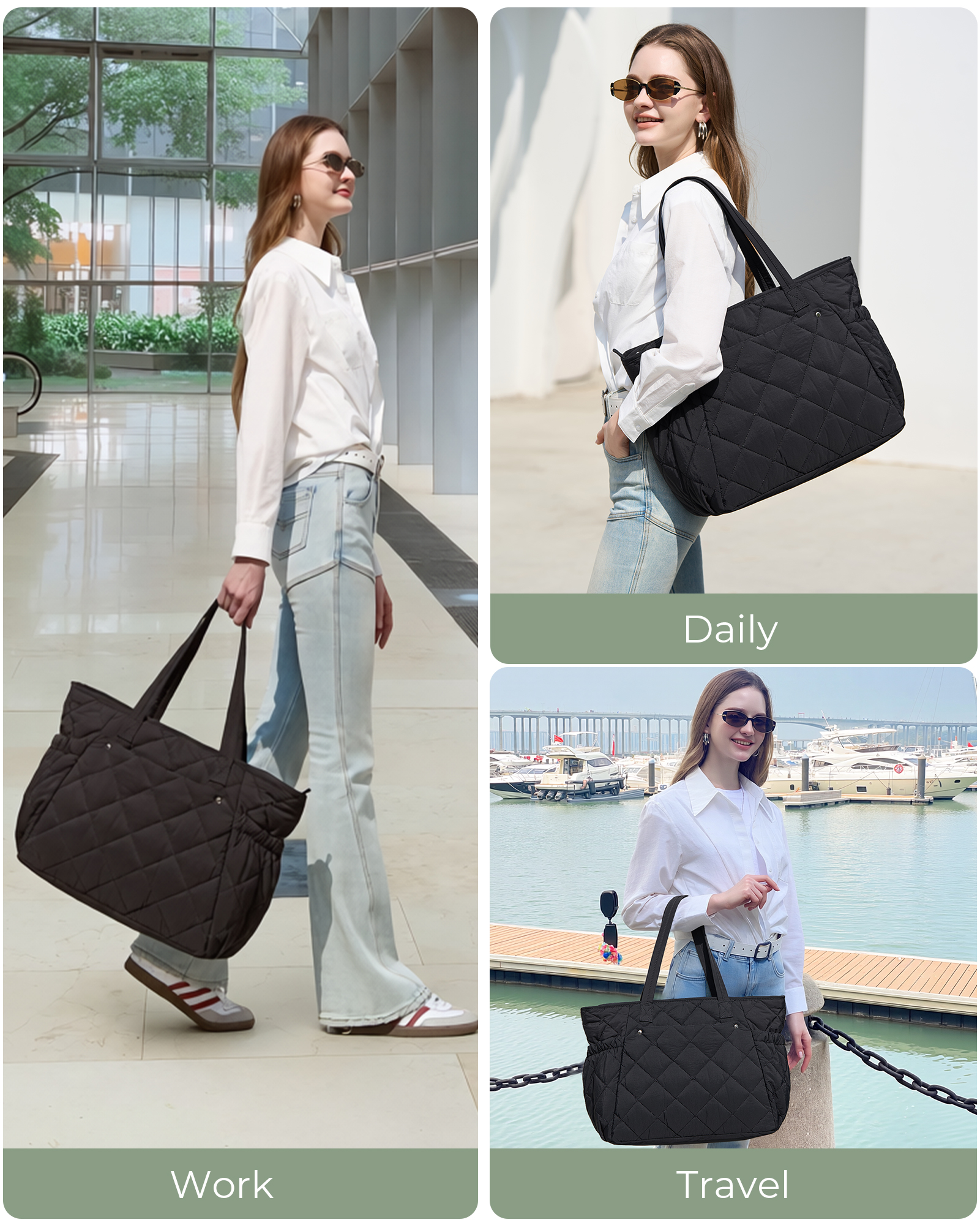 Bolso tote acolchado para mujer Micmores, bolso ligero de hombro con bolsillos, elegante bolso puff para uso diario y trabajo | Material nylon miniatura 7