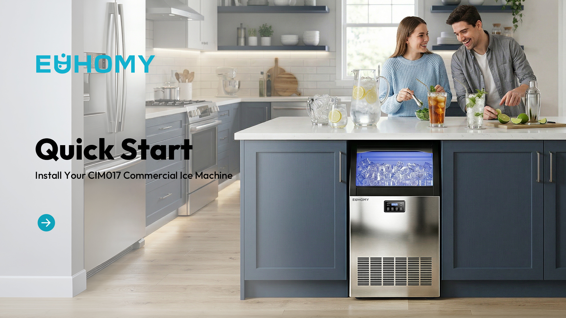 Image of EUHOMY Commercial Gourmet Ice Maker Machine,100lbs /24H, Under Counter Ice Maker with 33lbs Storage, Non-Clumping Design,24pcs Hat Cubes Per Cycle, Freestanding Ice Maker for Home /Bar /Cafe /Restaurant