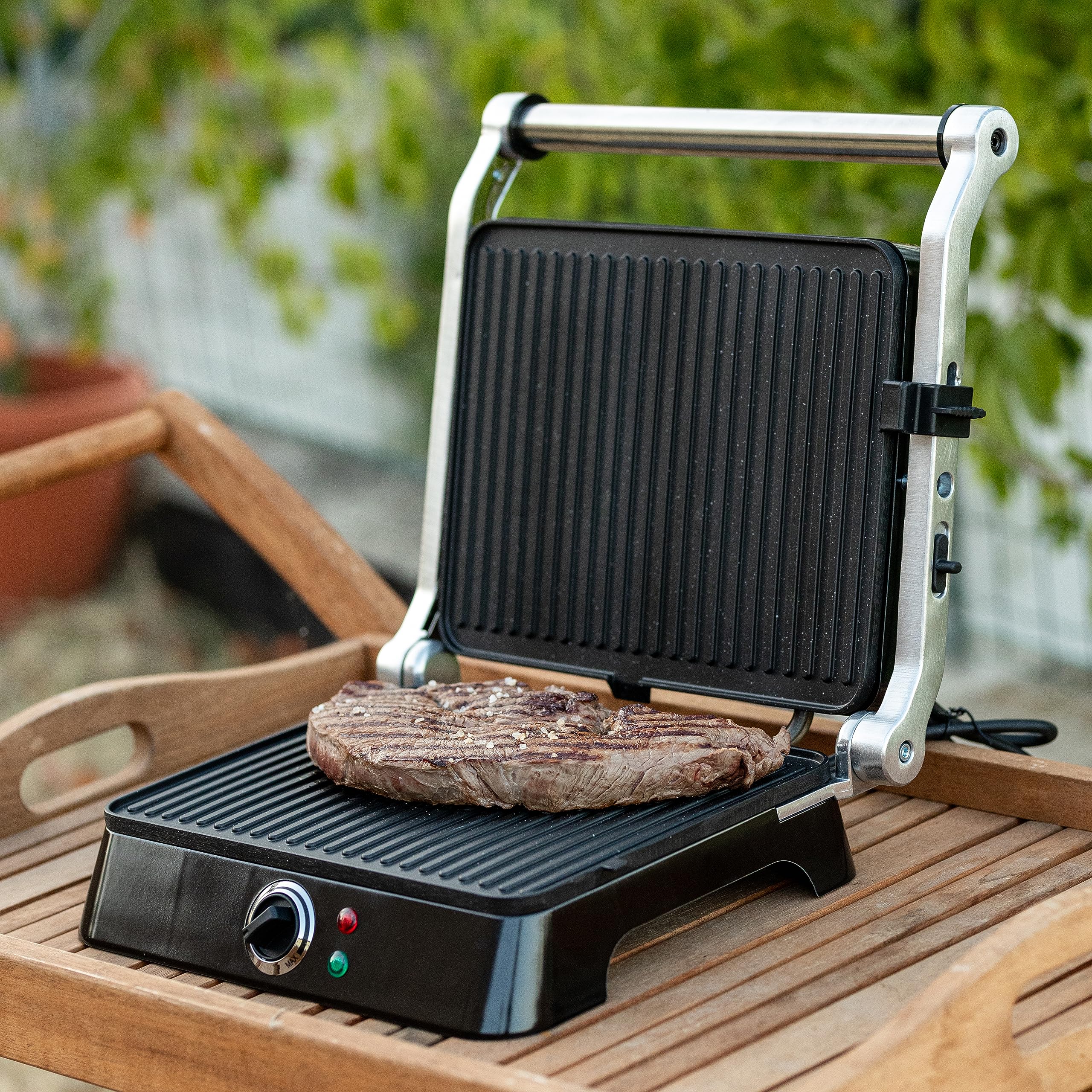 Girmi BS44 Grillpfanne mit Petravera-Effekt, Korpus aus Edelstahl, Platten 29,3 x 23 cm