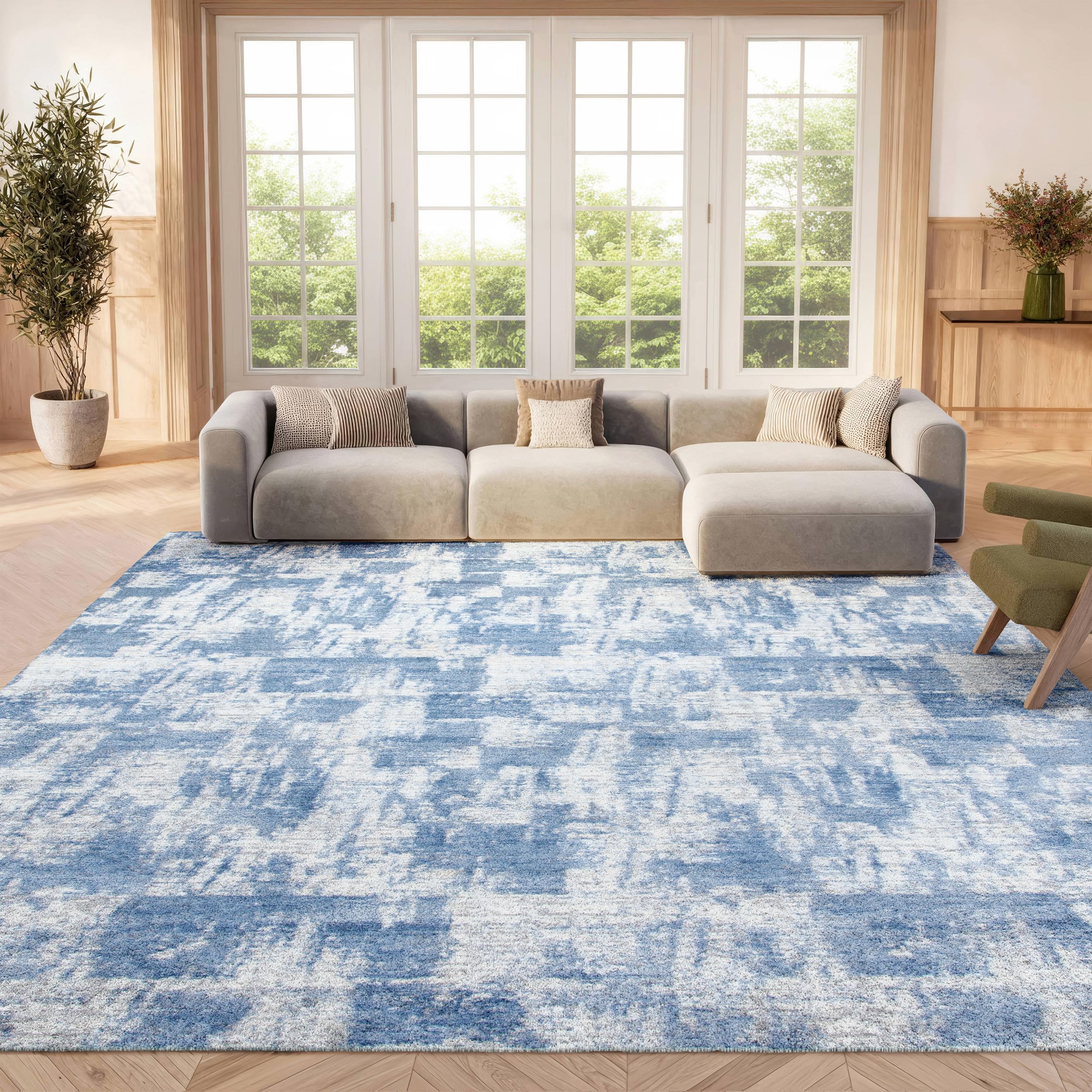 safavieh area rug 8x10 - amelia collection - large - ivory & blue, modern design, non-shedding & easy cleaning, ideal for living room, bedroom, office, dining space (ala786a)