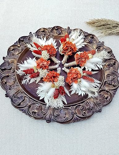 Miniatura 5 de Boutonnieres - Juego de 6 piezas de flores secas para novio, padrino, bohemio, para hombre, rústico, vintage, boda, fiesta, baile de graduación