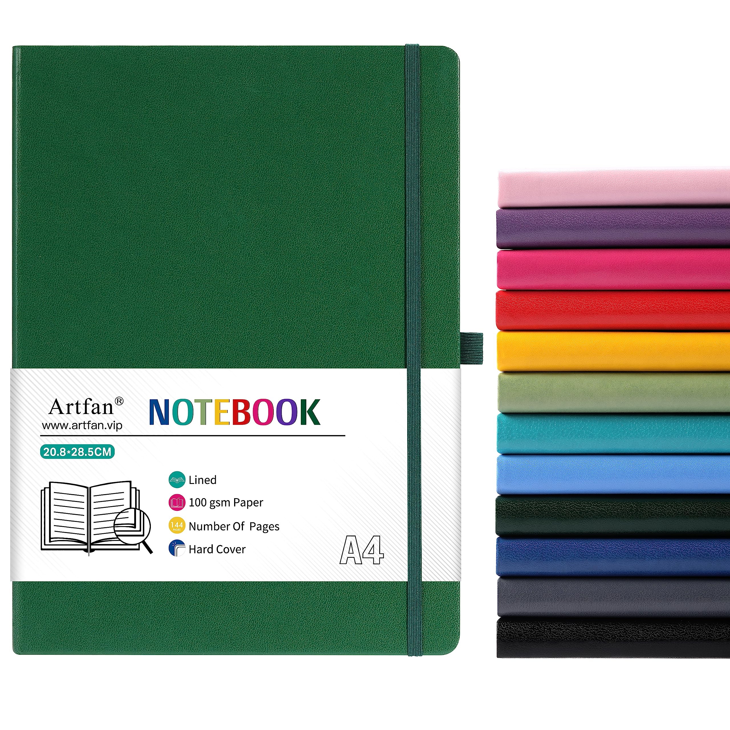 Artfan Notebook A4, A4 Notebook with Premium Paper, Faux Leather Classic Writing Notebook Journal, 8.35" X 11.45", Hardcover