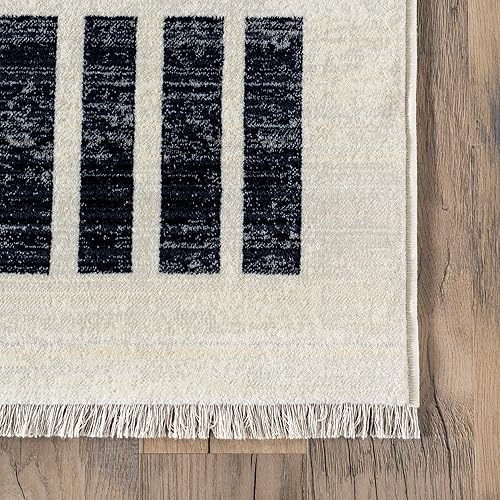 Miniatura 4 de nuLOOM Keeva - Alfombra moderna a rayas con flecos, 7x10, beige