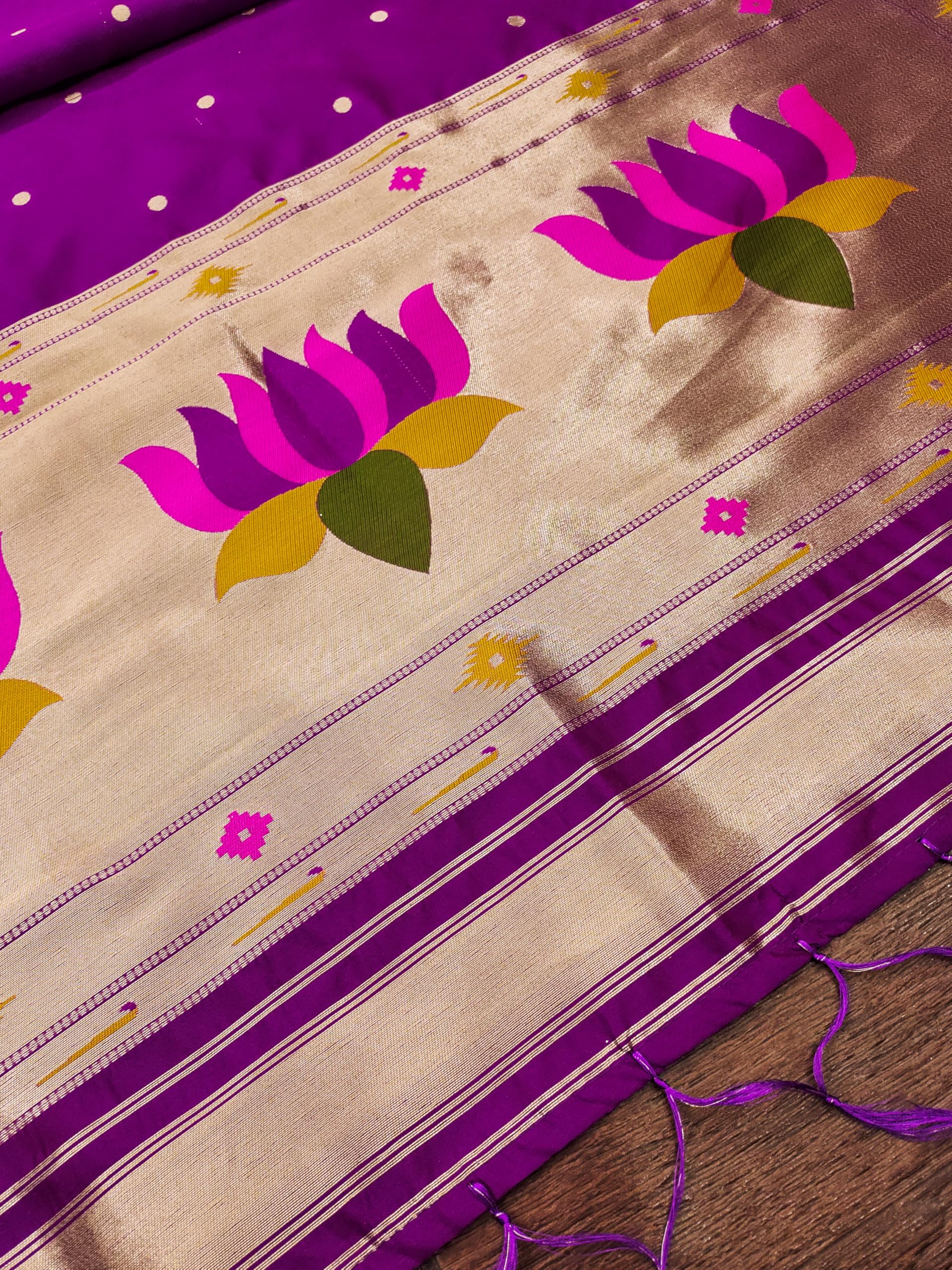 DEVANGI Women's Woven Banarasi Silk Dupatta/Chunni For Women, Floral Print 1 Meter Wide and 2.3 Meter Length Printed Designer Dupatta/Chunni For Girls(OM-DT-67-PURPLE) - Image 5 thumbnail
