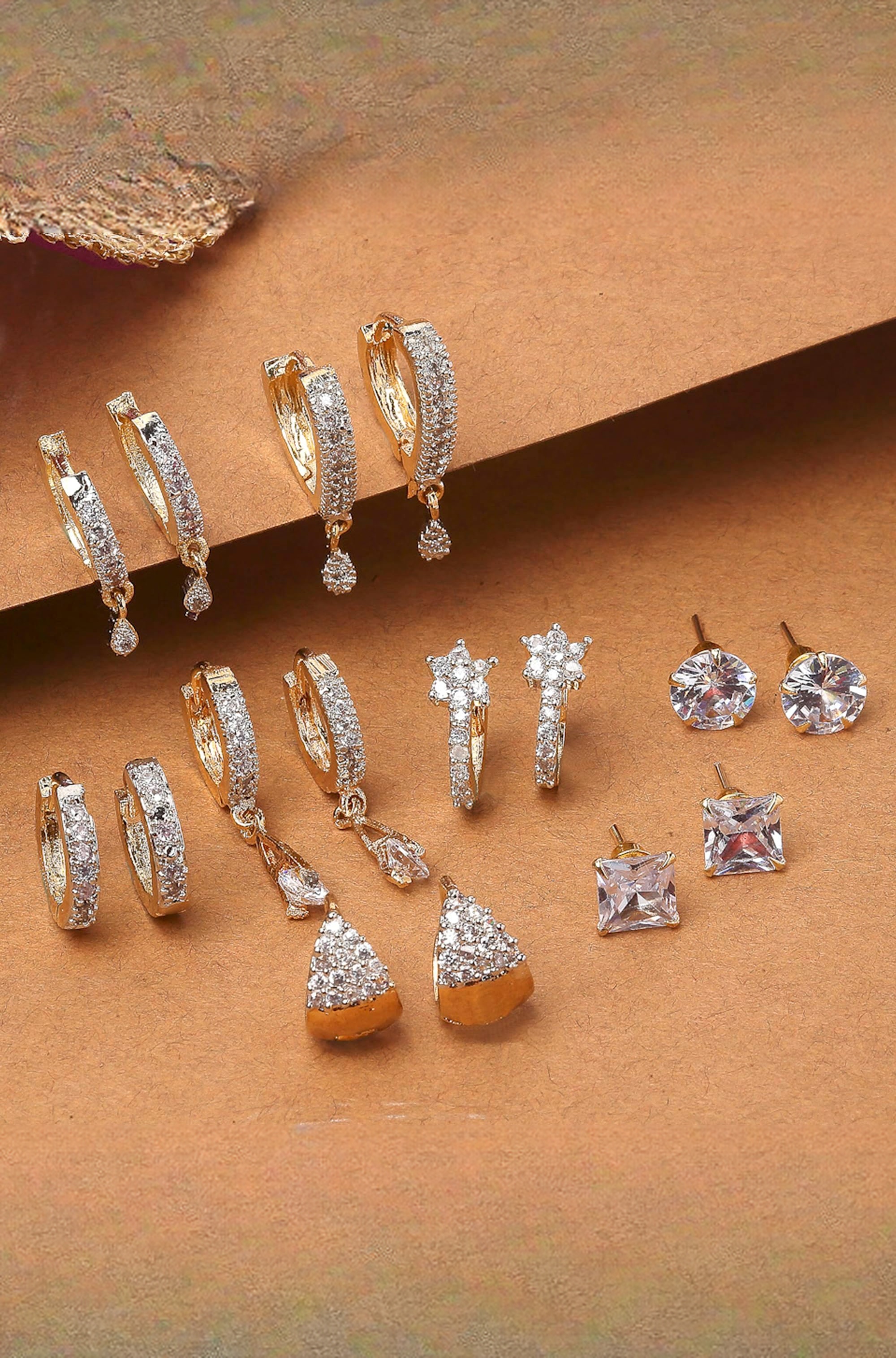 Earring Gold Plated American Diamond Earrings Combo Of 8 Pairs Jewellery For Women & Girls