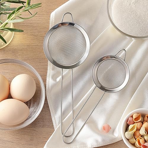 Miniatura 5 de Paquete de 2 coladores de malla fina, mini colador de acero inoxidable con asa para cocina, tamices de metal para colar té, matcha, cóctel, jugo y