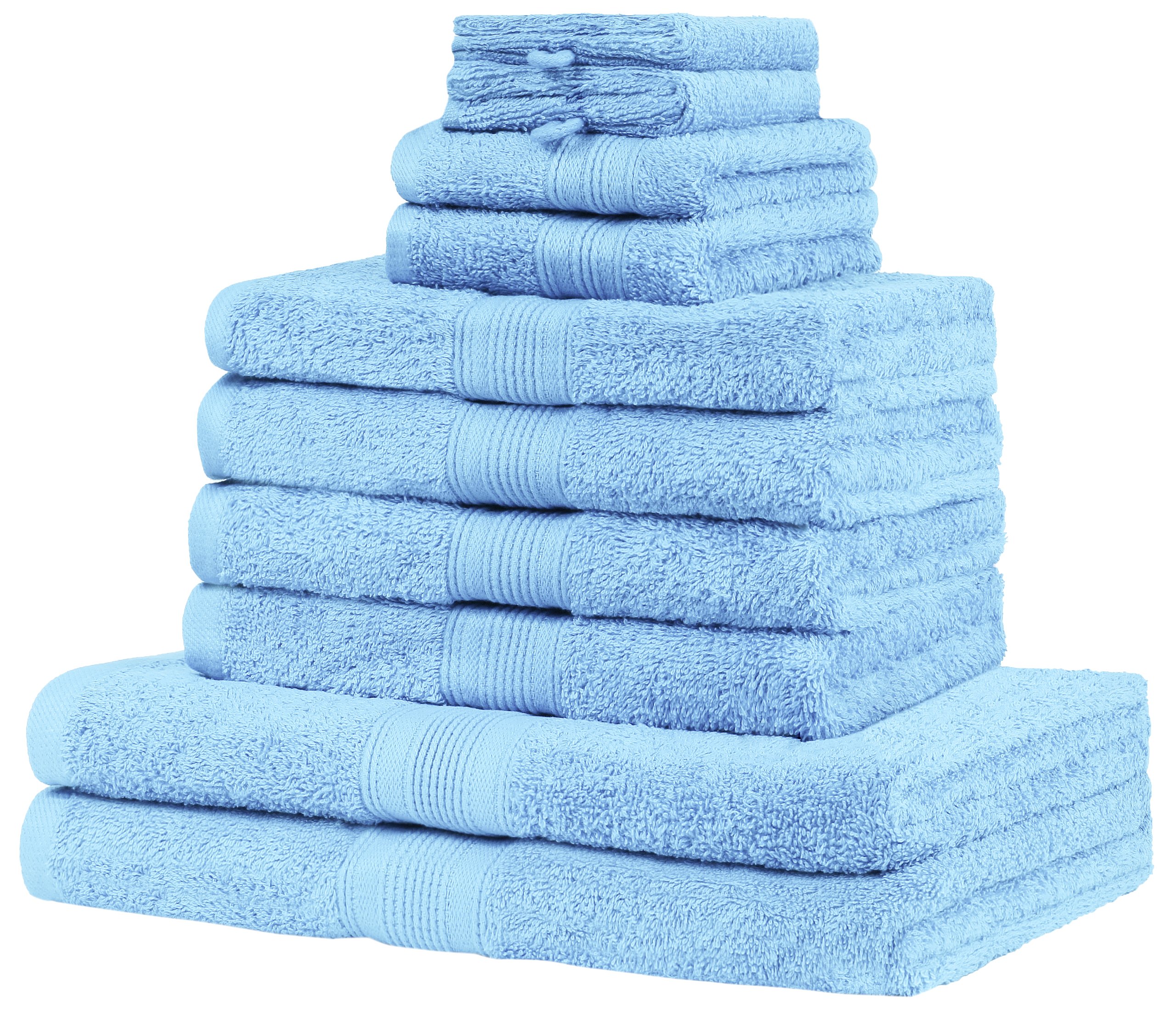 NatureMark, set di asciugamani in spugna, 10 pezzi di diverse misure, 4 asciugamani, 2 asciugamani da doccia, 2 asciugamani per ospiti, 2 guanti, azzurro, 10 tlg. Frottier Set