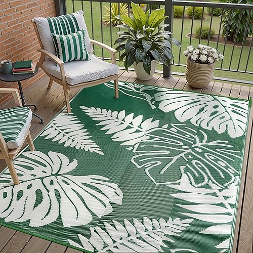 Miniatura 4 de Alfombra de paja de plástico para exteriores, estilo bohemio, impermeable, para patio, 5 x 8 pies, alfombra para exteriores, alfombra geométrica