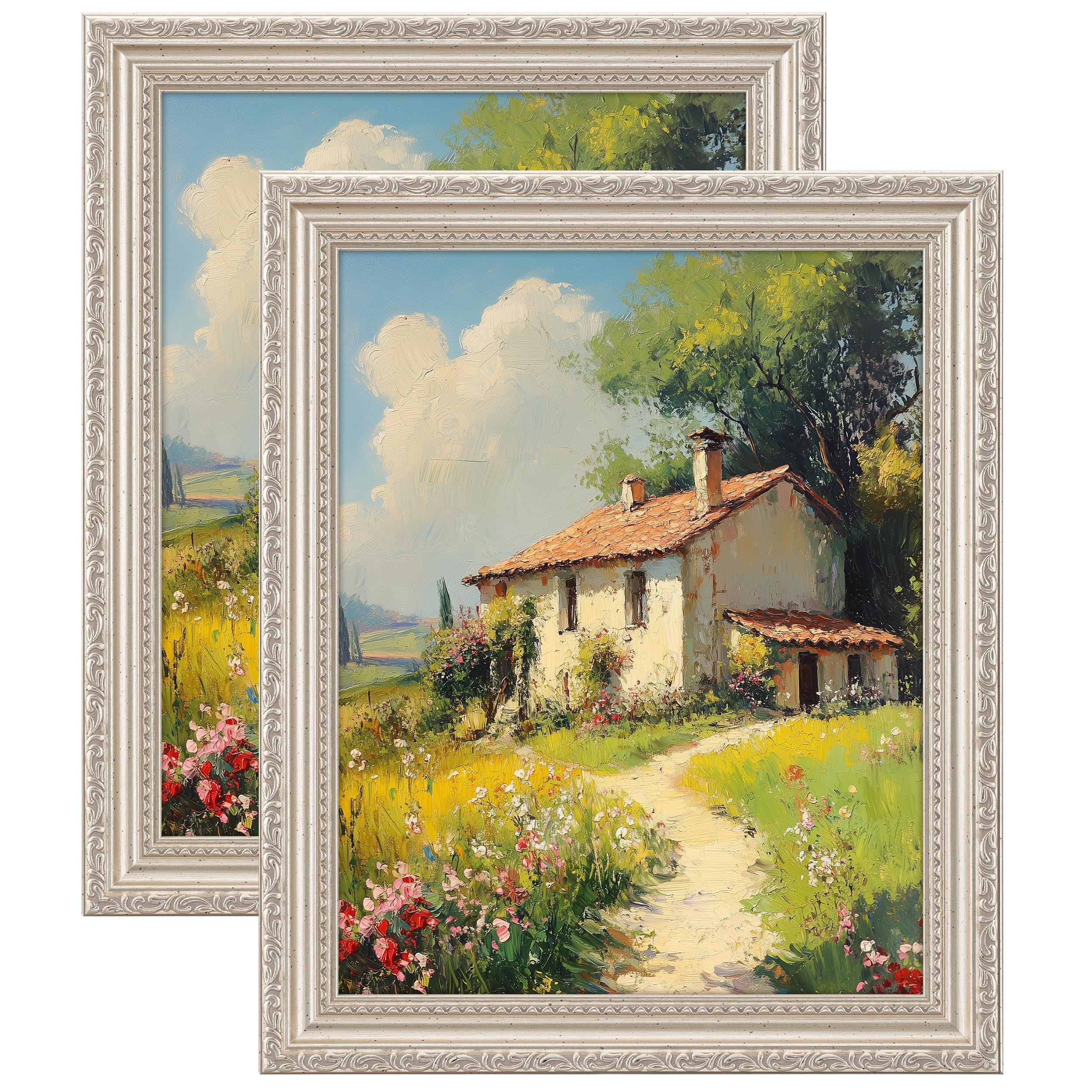 eletecpro 8x10 Vintage Picture Frame, Glass Cover, Silver Beige, 2-Pack