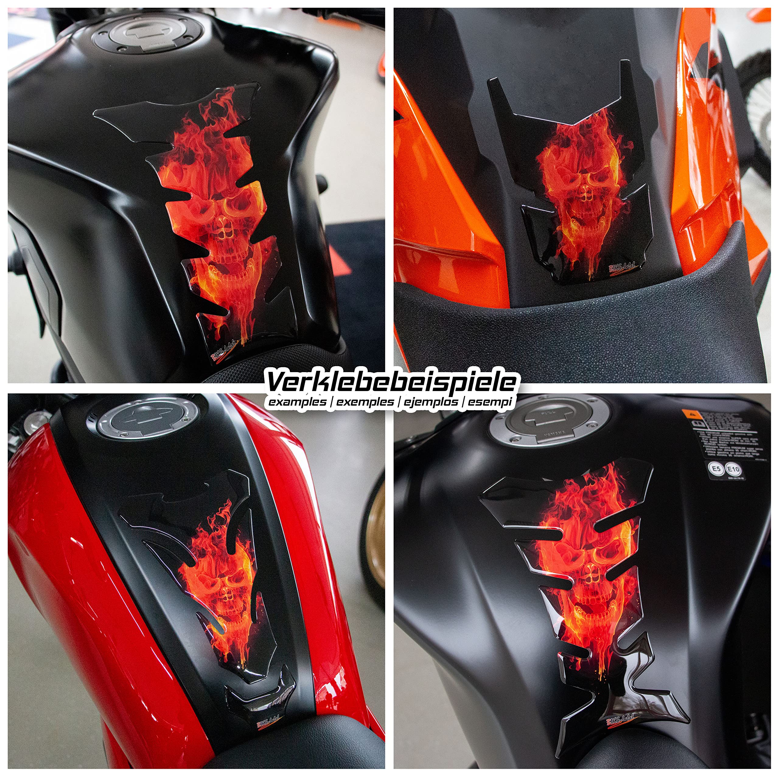 BIKE-label Adesivo Proteggi Serbatoio Moto 3D Fiamme Rosse | Pellicola Antigraffio, Made In Germany, 104x260mm