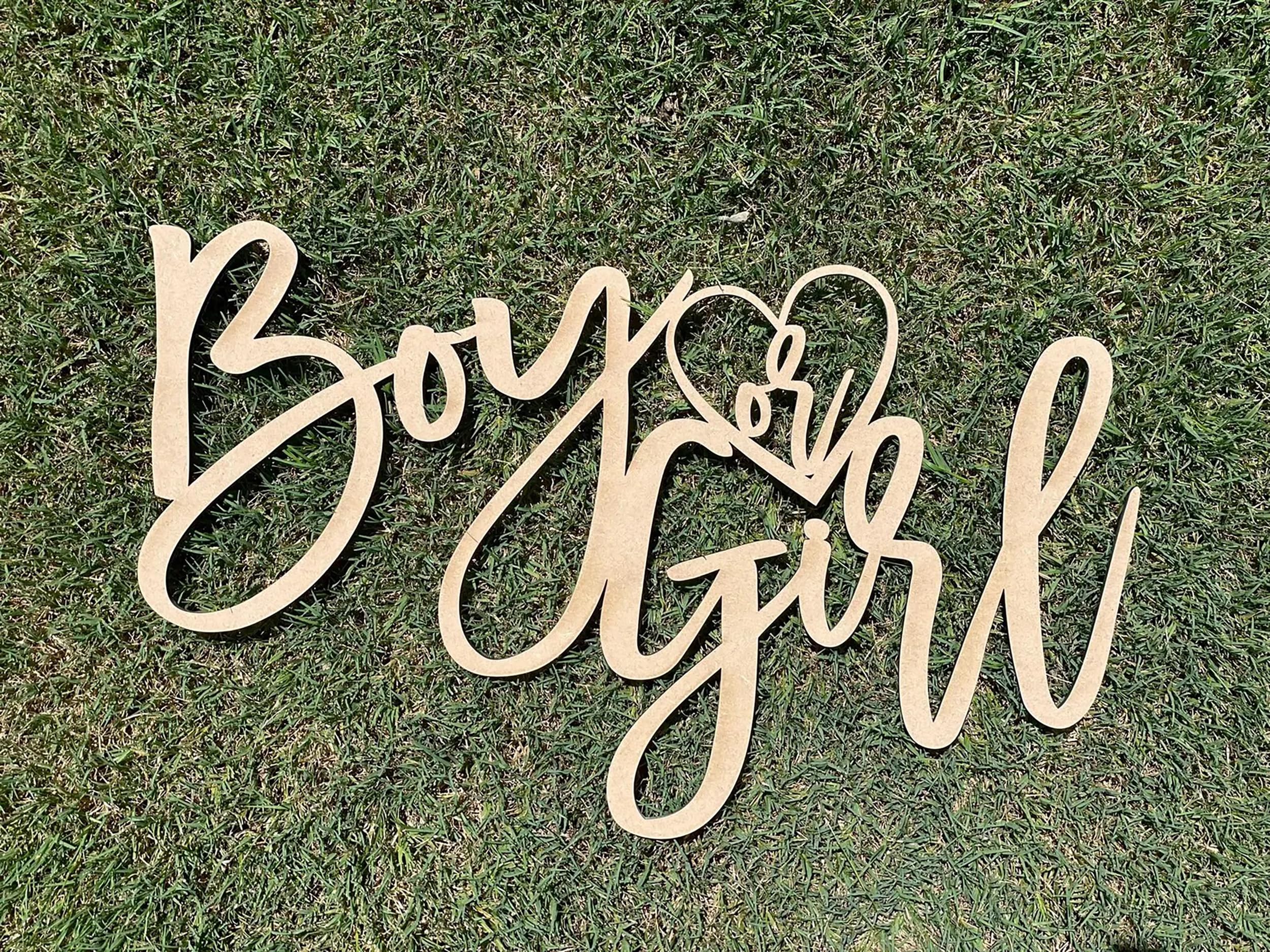 Boy or Girl Sign for Backdrop,Wooden Baby Shower Sign for for Baby Shower Boy/Girl Decorations Gender Reveal Backdrop Party Photography Background(13
