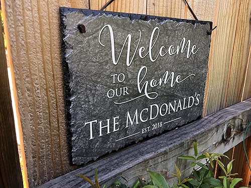 Miniatura 3 de Placa de pizarra bellamente hecha a mano y personalizable (16 x 10 pulgadas o 12 x 8 pulgadas). Mejora el atractivo exterior de tu propiedad con