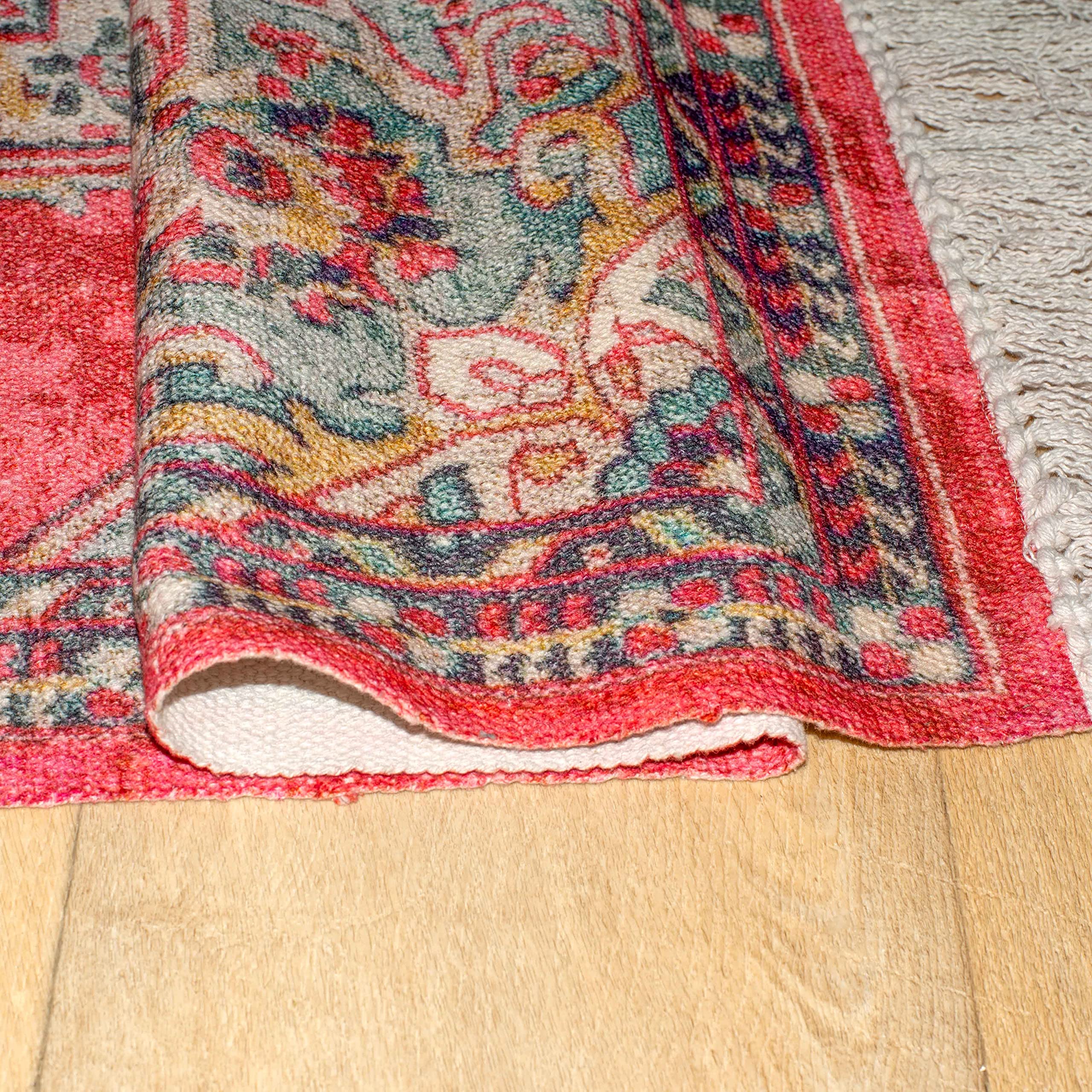 Mandala Life ART 120 x 180 cm Tappeto Marocchino Moderno Rosso Rosa Vintage con Frange - Cotone Stampa Digitale - Tappeto Arazzo Bohemien - Pezzo Decorativo per te Soggiorno, Camera da Letto