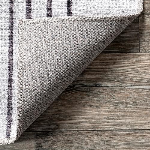 Miniatura 3 de nuLOOM Martine Abstract Sun - Alfombra lavable a máquina, 2 pies 8 pulgadas x 8 pies, color blanco polvoriento