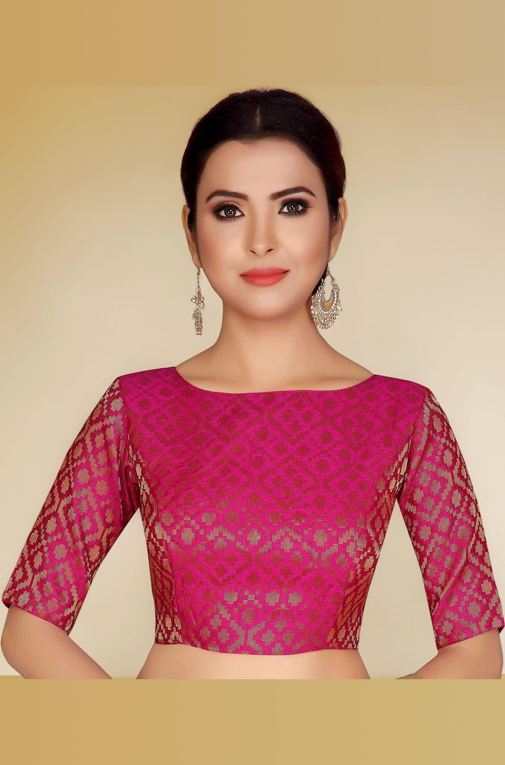 Women's Readymade Brocade Elbow Length Sleeves Saree Blouse