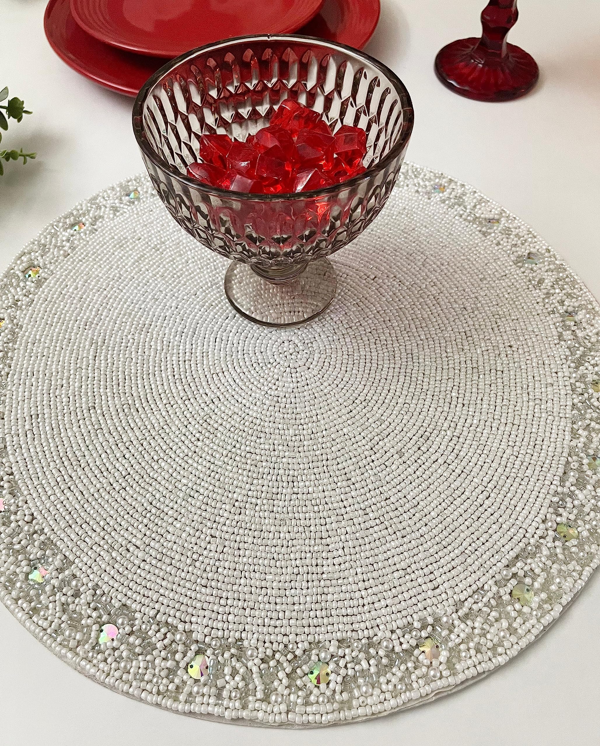 Enliven Mantel individual hecho a mano, placa de carga blanca para Navidad y Año Nuevo, regalo para ella, juego de 2