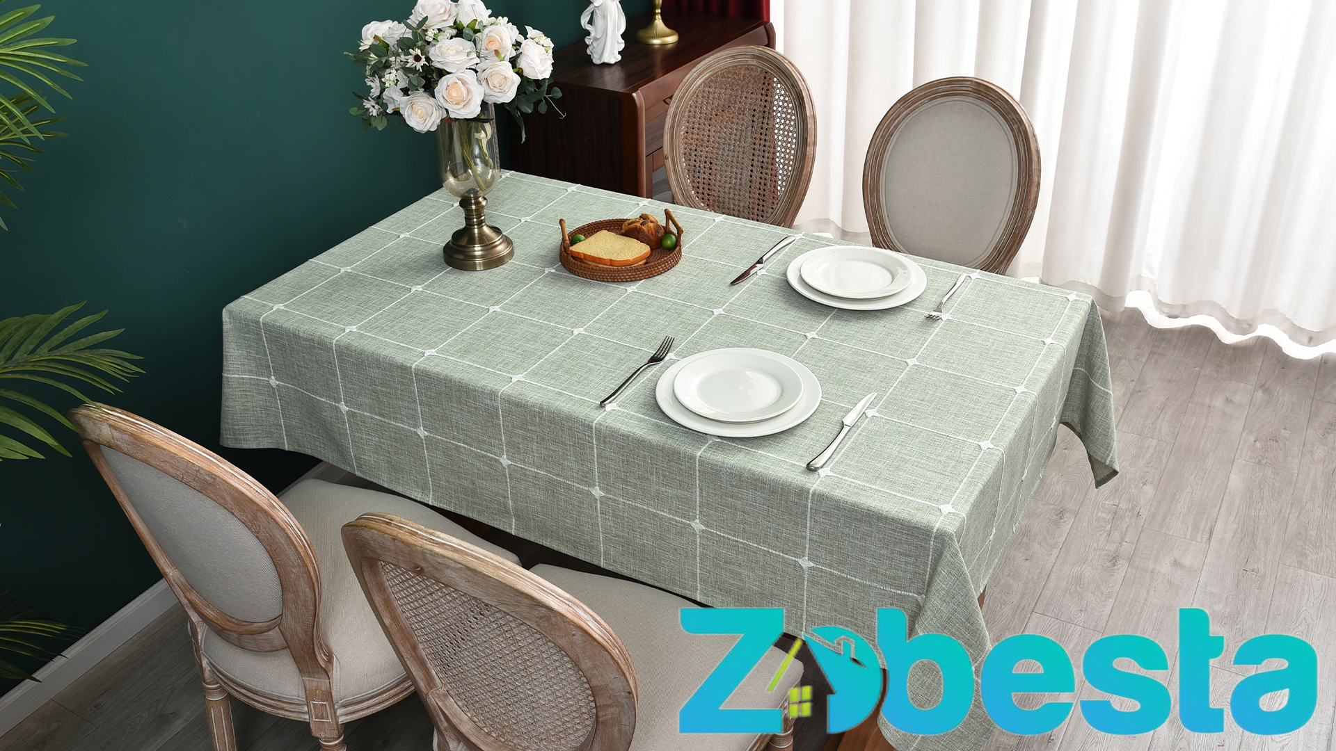 Laolitou Nappe Rectangulaire Résistante à Carreaux En Coton Et Lin Avec Glands – Nappe Lavable à Motif Vichy Pour Fêtes, Pique-nique, Cuisine Et Salle à Manger – Vert – 260 Cm